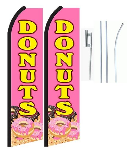Donut Standard Size Swooper Feather Flag with Pole & Spike - 2 Pack | Outdoor Advertising, Car Dealerships, Sports Events, Grand Openings