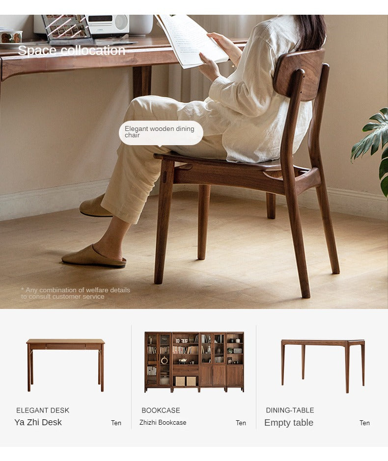 Premium Black Walnut & Ash Solid Wood Modern Dining Chairs Set of 4 - Elegant Backrest Design for Dining Room, Kitchen, or Office