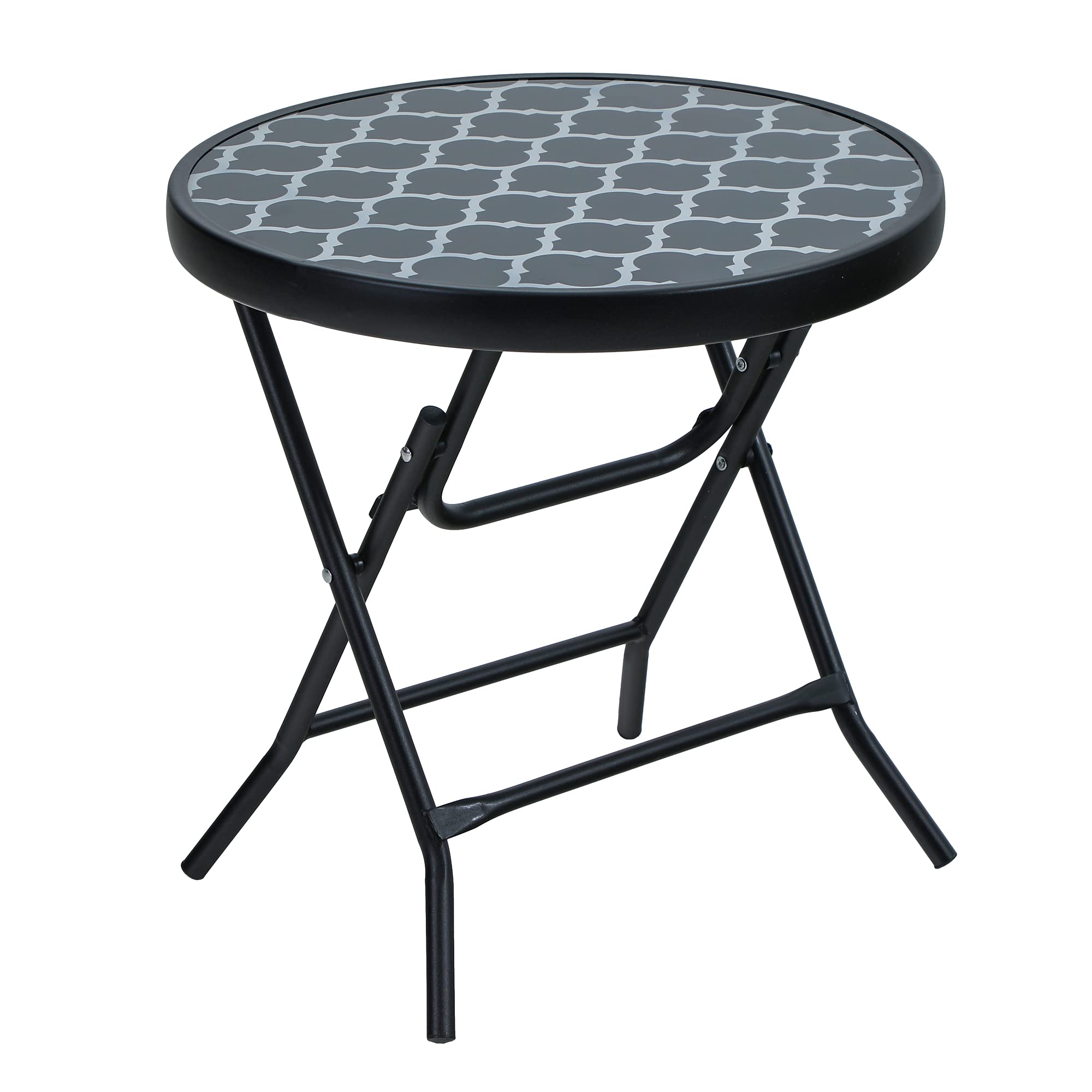 Foldable Round Side Table - Glass Top Metal Base Coffee Table for Balcony, Garden, Patio & Living Room | Weatherproof & Easy Care | Perfect for Outdoor Dining, Relaxing & Small Space Decor