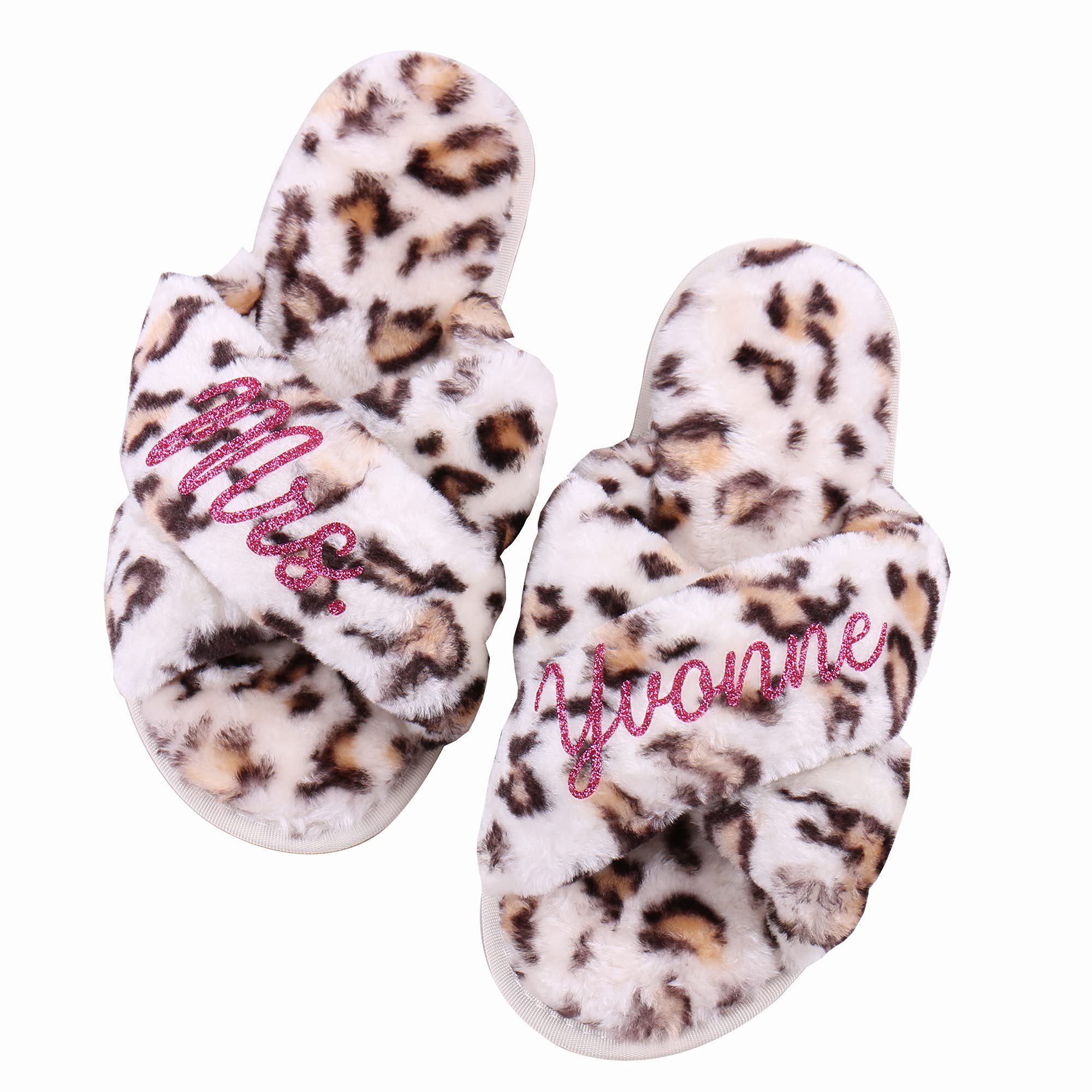 Personalized Fluffy Slippers for Women - Custom Name, Multiple Colors (Pink, White, Leopard, Tie Dye) - Cozy Spa & Bridesmaid Gifts - Perfect for Weddings, Bachelorette Parties & Relaxation at Home