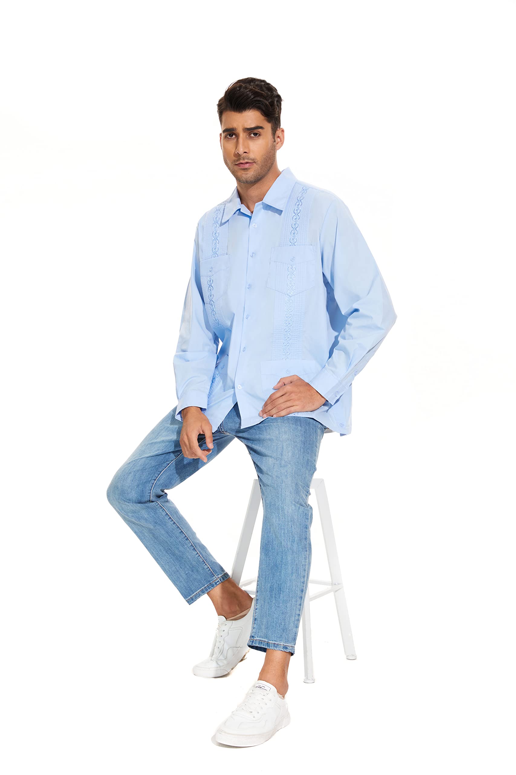 MAXJON Men's Long Sleeve Guayabera Shirts - Cuban Style Casual Button Down Shirt for Men | Perfect for Summer, Beach Vacations & Tropical Weddings