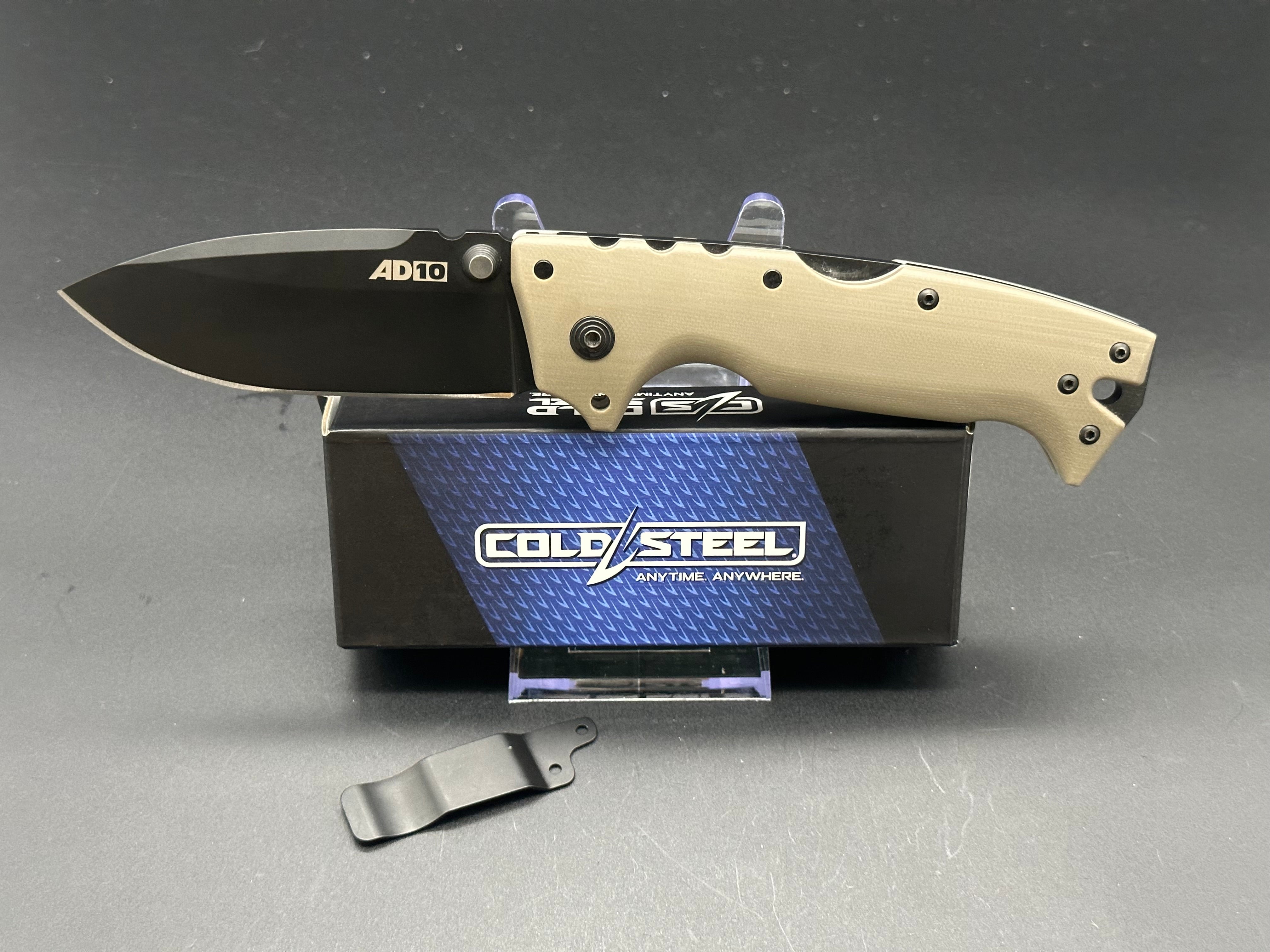 Cold Steel AD10 Tactical Folding Knife - Dark Earth G10 Handle, DLC Coated Blade for Outdoor Survival, Camping & EDC