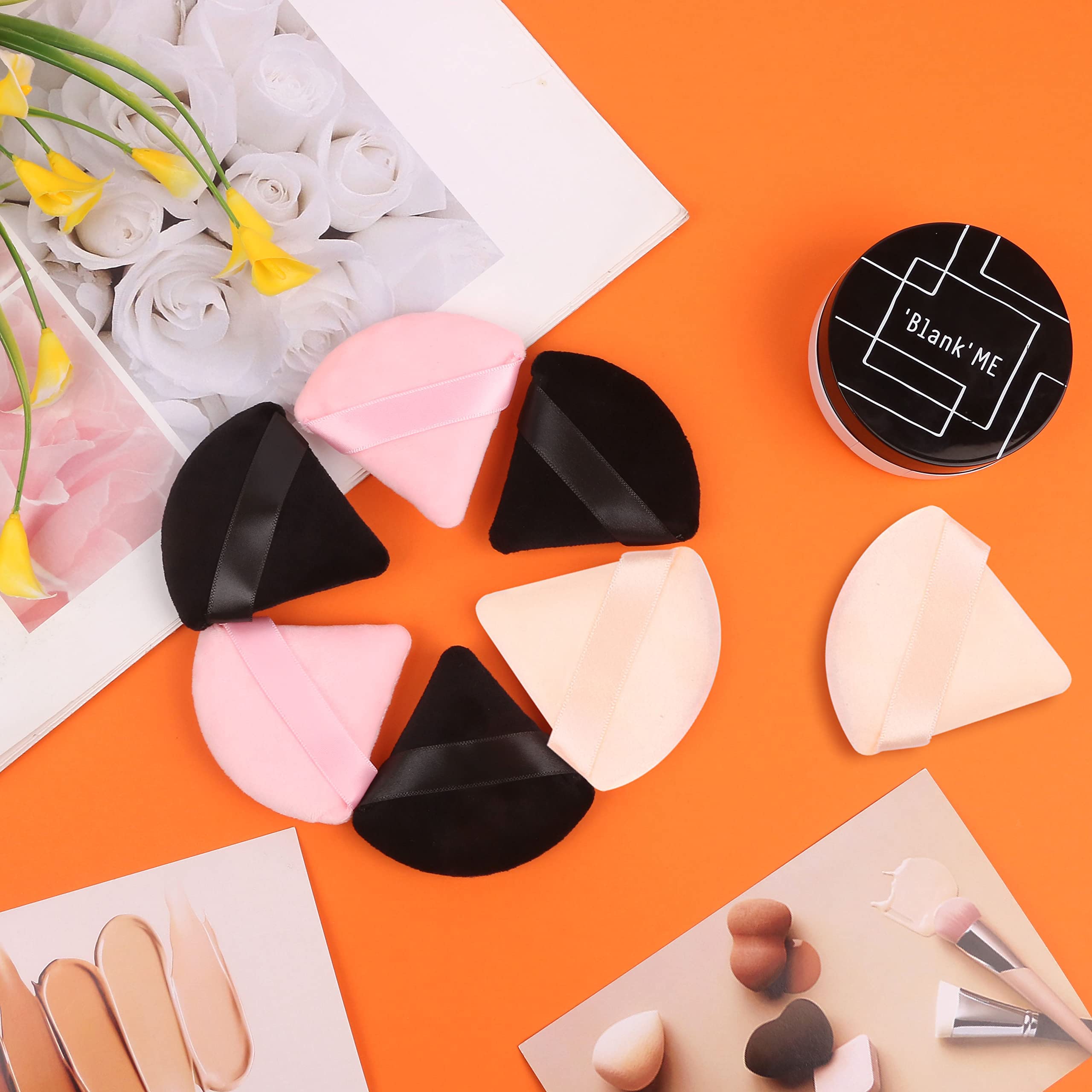 Premium Triangle Powder Puff - Soft Velour Makeup Sponge for Loose & Mineral Foundation, Setting Powder - Multicolor Pack of 2 - Ideal for Flawless Face & Body Makeup Application