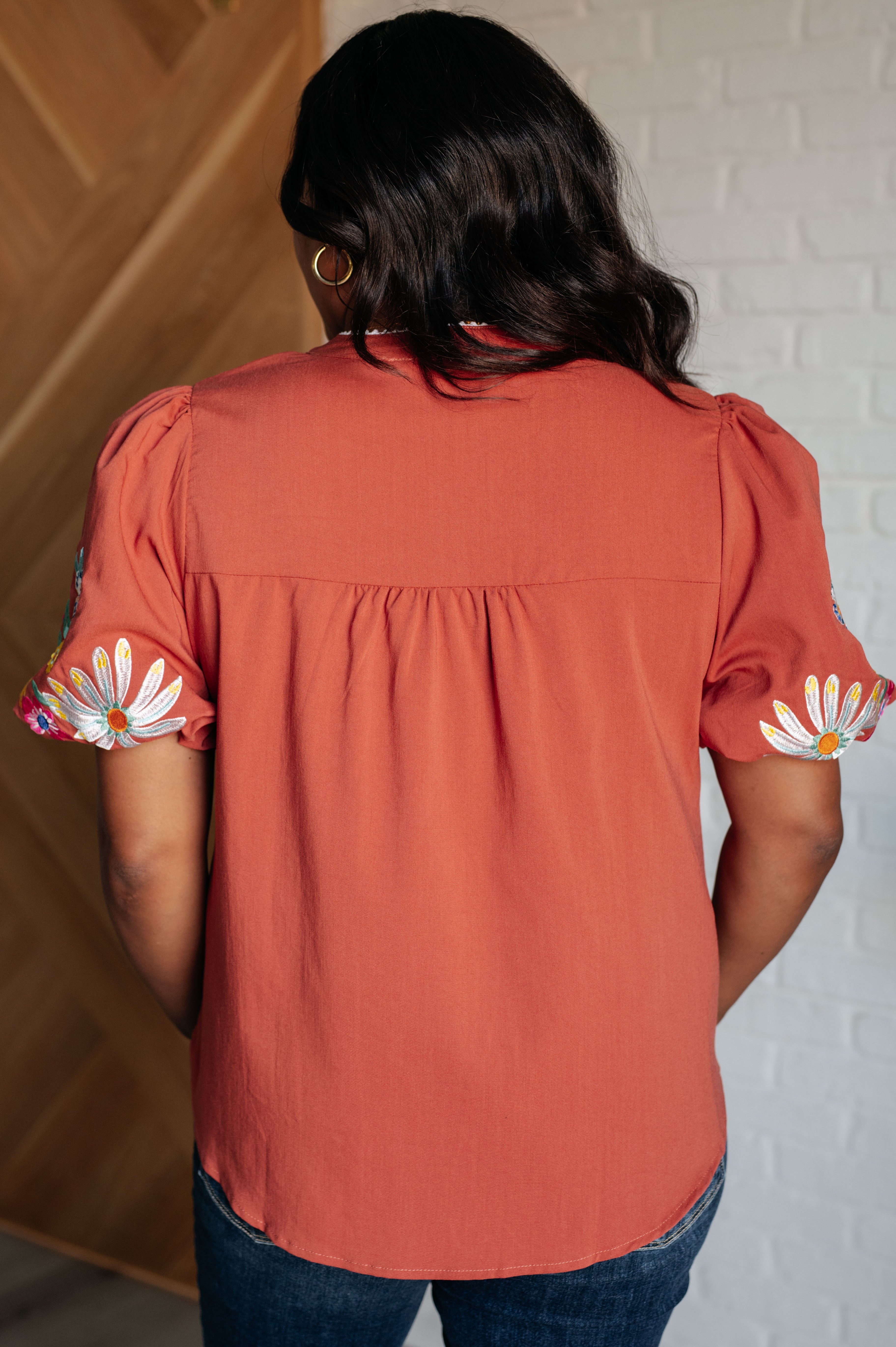 Elegant Embroidered Sleeve Blouse for Women - Floral Stitched Casual Top for Spring & Summer | Perfect for Office, Date Night & Outdoor Events