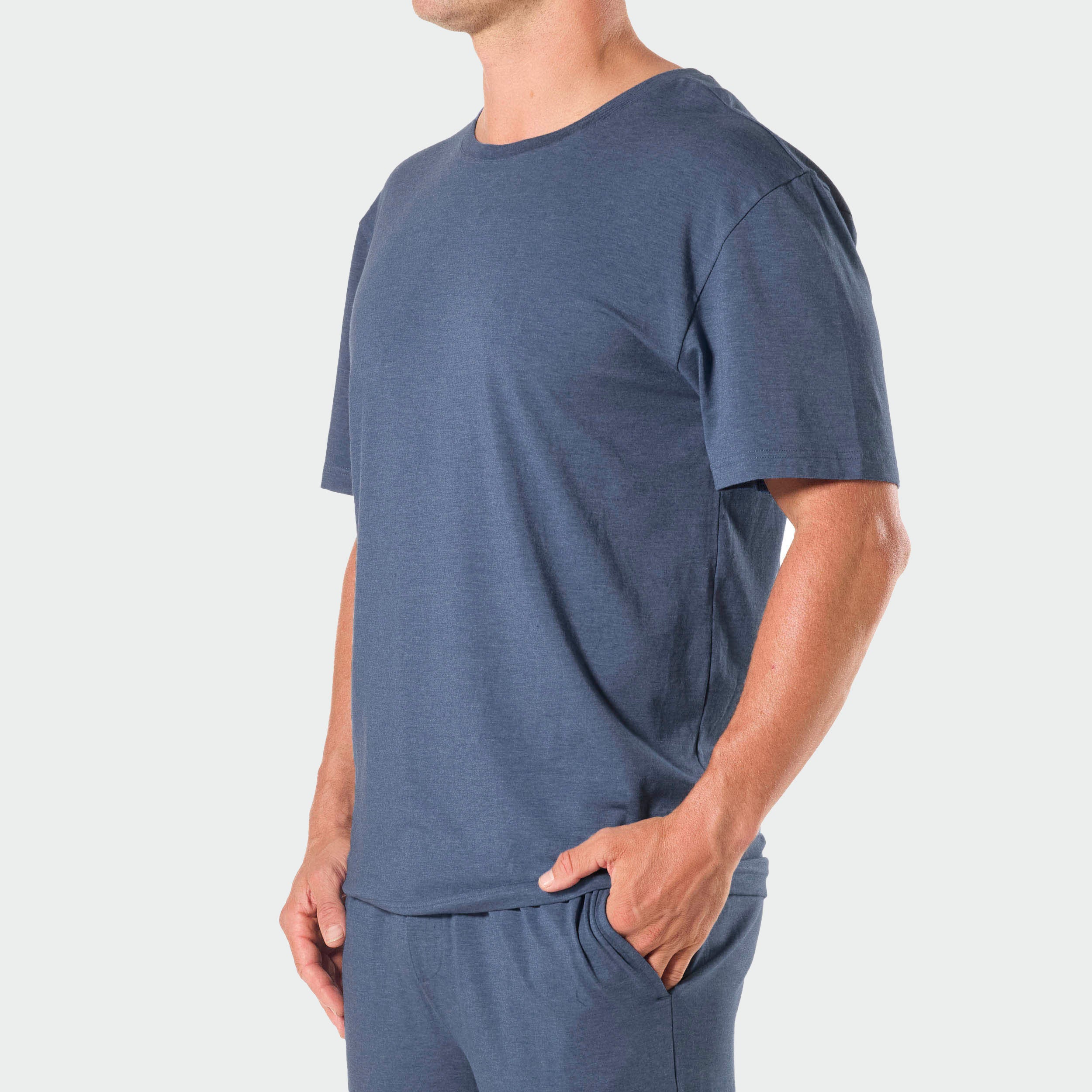 Men's Soft Bamboo Crew Neck Sleep Tee - Breathable Comfort Pajama Shirt for Nightwear & Lounge Wear - Blue Marle