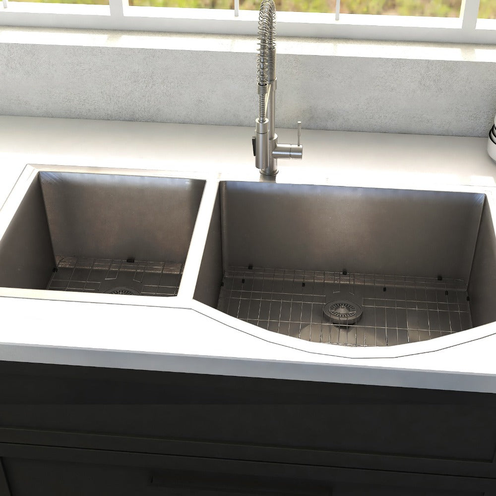 ZLINE SC70D 33 33-Inch Undermount Double Bowl Stainless Steel Kitchen Sink with Bottom Grid - Durable & Stylish for Modern Kitchens, Perfect for Meal Prep & Cleanup