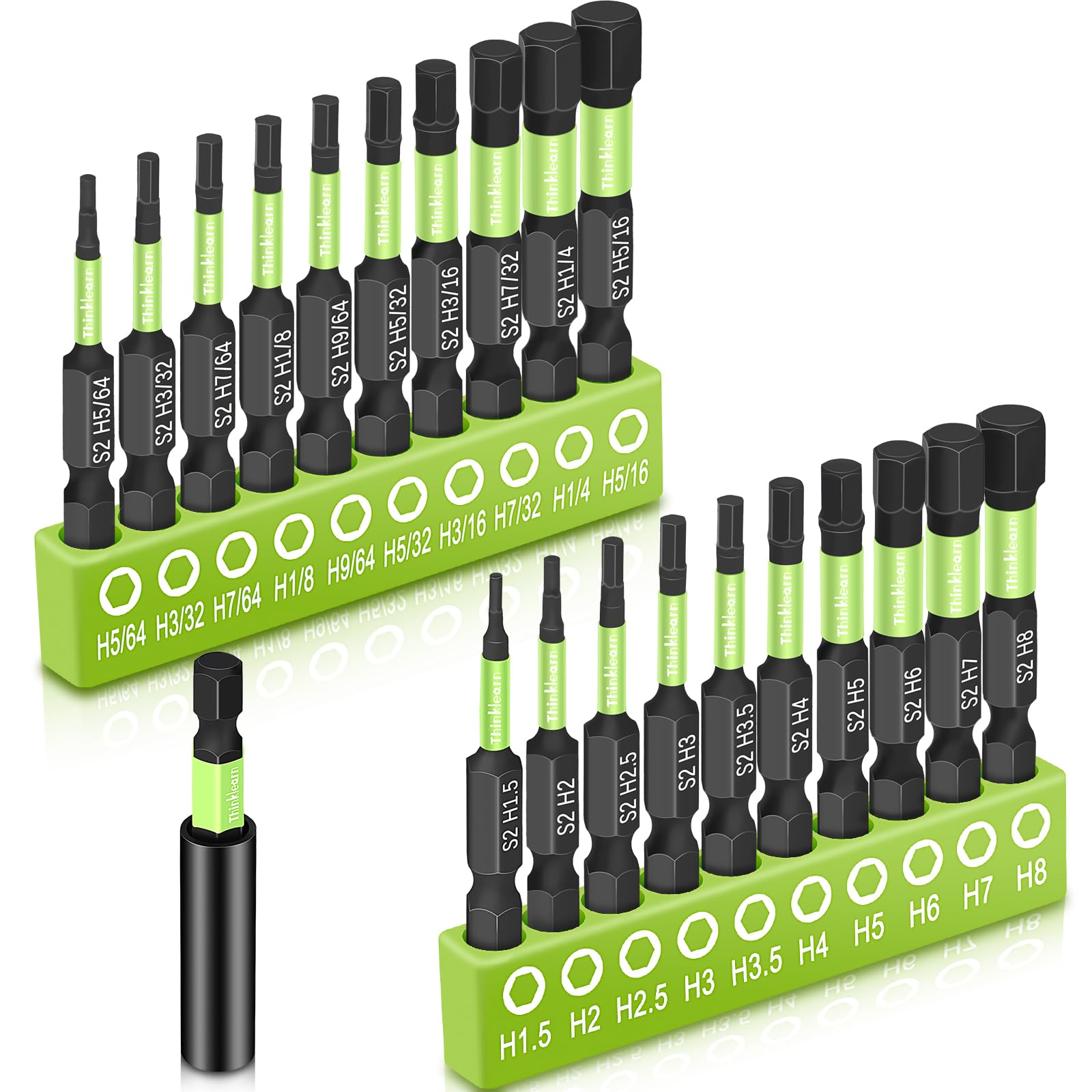 Premium 20-Piece Impact Hex Head Bit Set (Metric & SAE) - S2 Steel Allen Wrench Drill Bits with Magnetic CNC Tips & 2.3