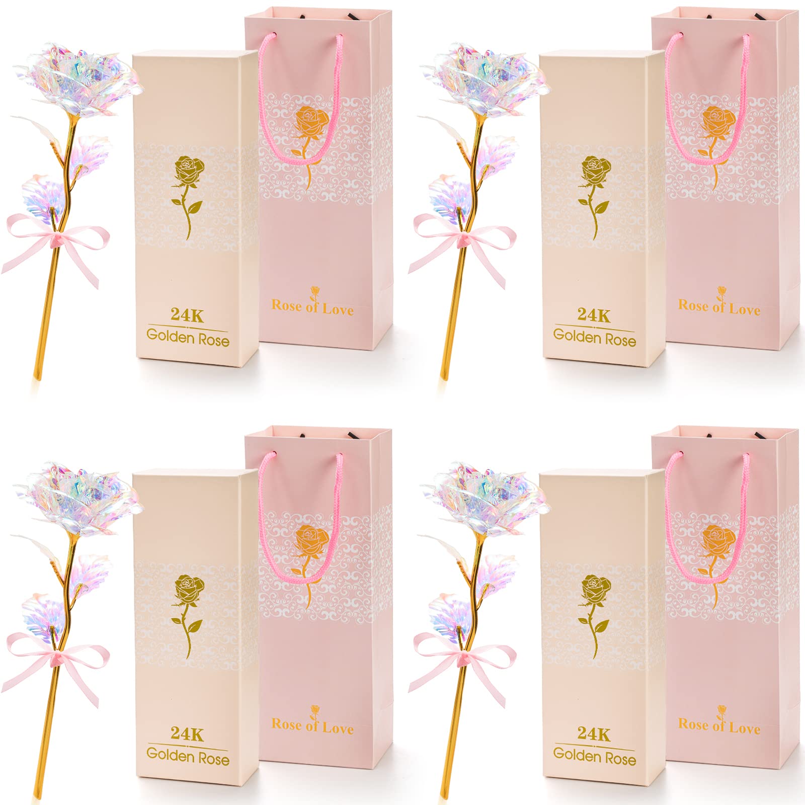 4 Pack Artificial Rose Flowers - Colorful Plastic Roses for Valentine's Day, Mother's Day, Wedding Decorations | Perfect for Home, Office, Party & Event Decor
