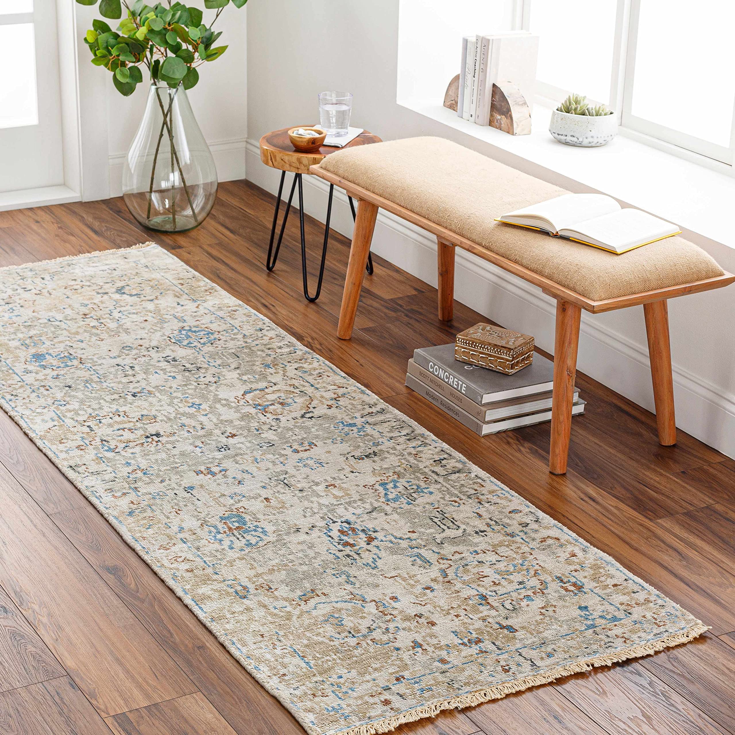 Hauteloom Gonzaga Traditional Area Rug 5' x 8' - Denim, Sky Blue, Dark Red - Perfect for Living Room & Bedroom Decor - Soft & Durable Handmade Rug for Home, Office, or Dorm