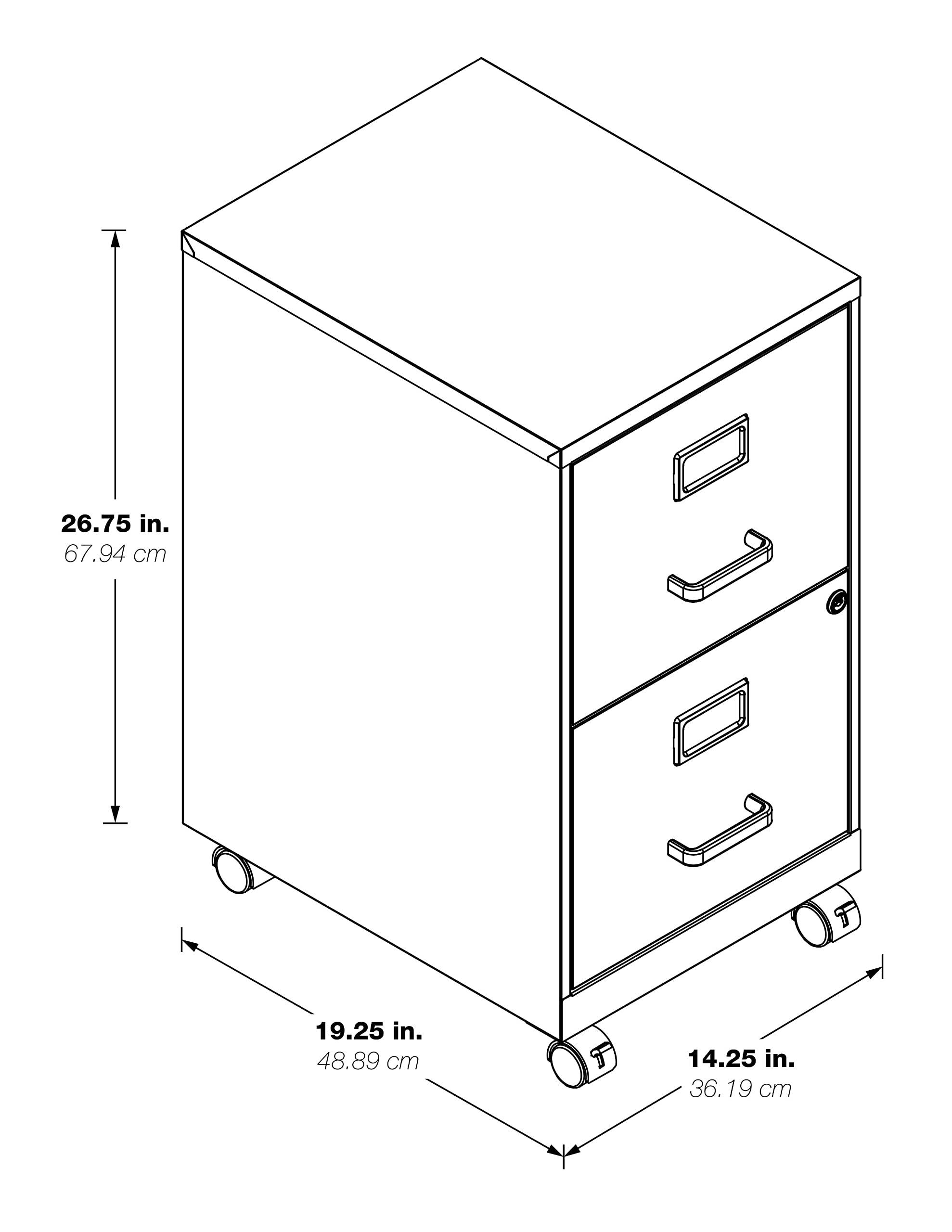 OSP 2-Drawer Mobile Locking Metal File Cabinet - Black, Secure Storage for Office, Home, or Classroom Documents & Supplies