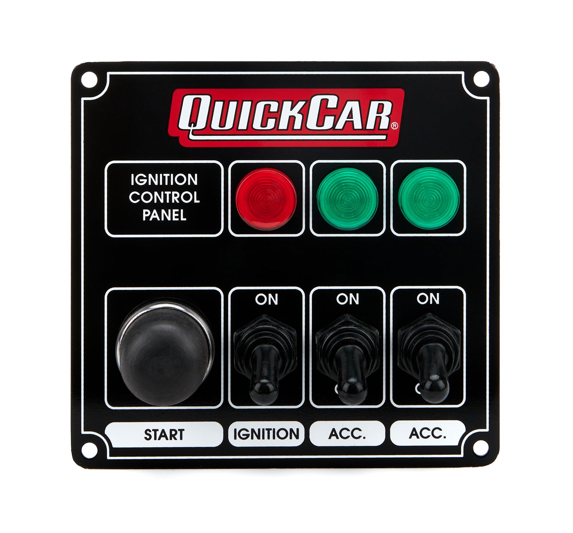 Quickcar Racing Products 50-825 Black Ignition Panel with 2 ACC & Lights - High Performance Racing Switch Panel for Cars, Boats & Off-Road Vehicles