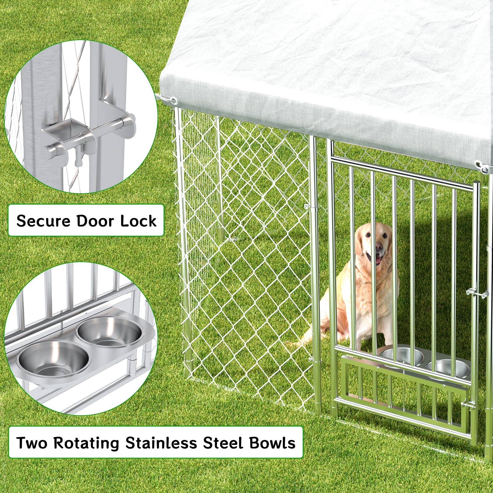 EROMMY 6x9 FT Large Hexagonal Outdoor Dog Kennel with Roof - Durable Pet Cage for Backyard, Garden & Patio Use