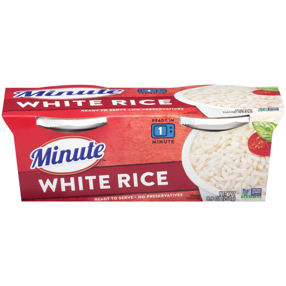Minute Ready to Serve White Rice - Gluten Free, Non-GMO, No Preservatives, 8.8-Ounce (Pack of 2 BPA-Free Cups) - Perfect for Quick Meals, Camping & Emergency Food Storage