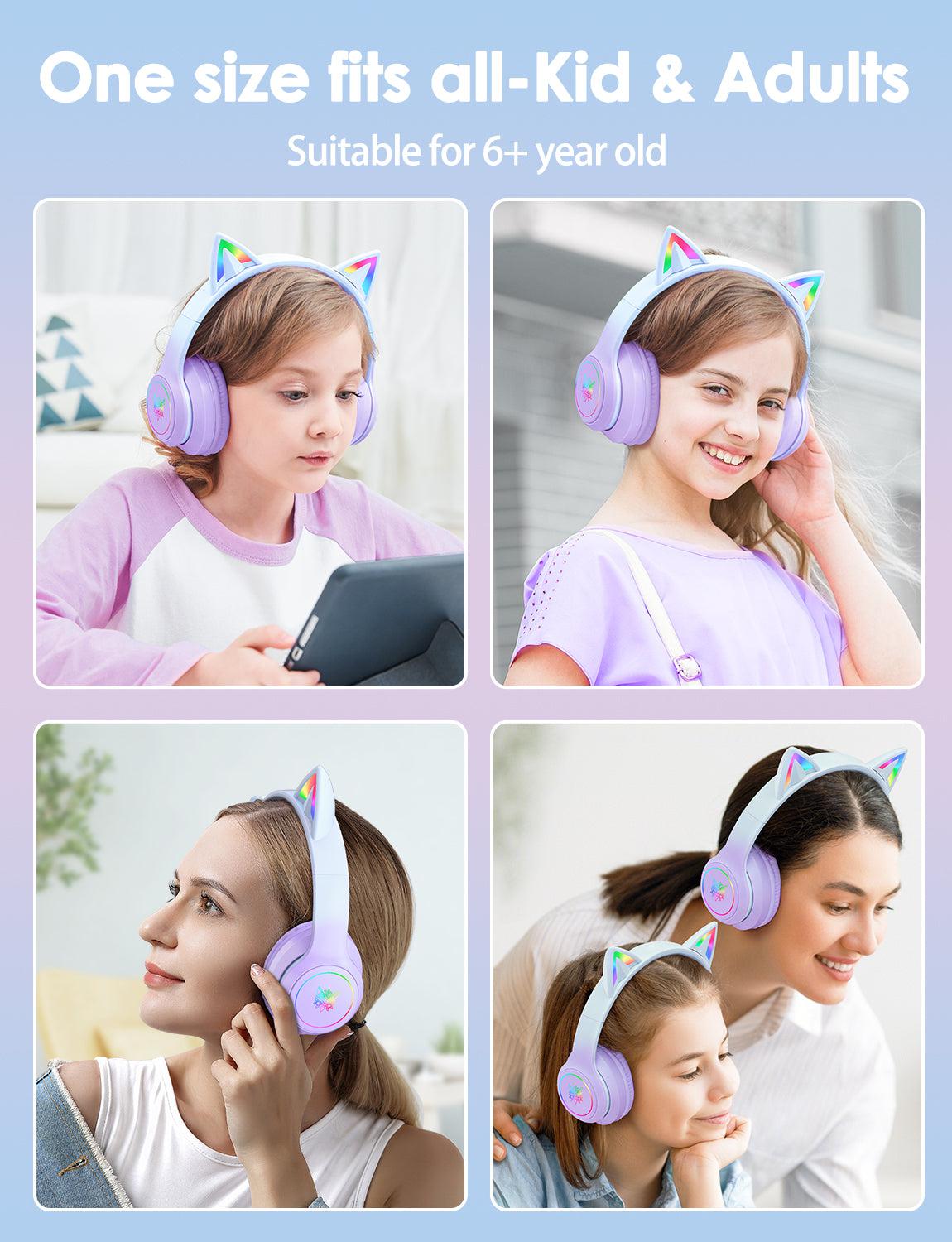 Onikuma B90 RGB Cat Ear Bluetooth 5.0 Wireless Gaming Headset with Microphone - Lightweight Over-Ear Headphones for PC, PS4, Xbox, Mobile Gaming - Perfect for Streaming, Esports & Late-Night Gaming Sessions