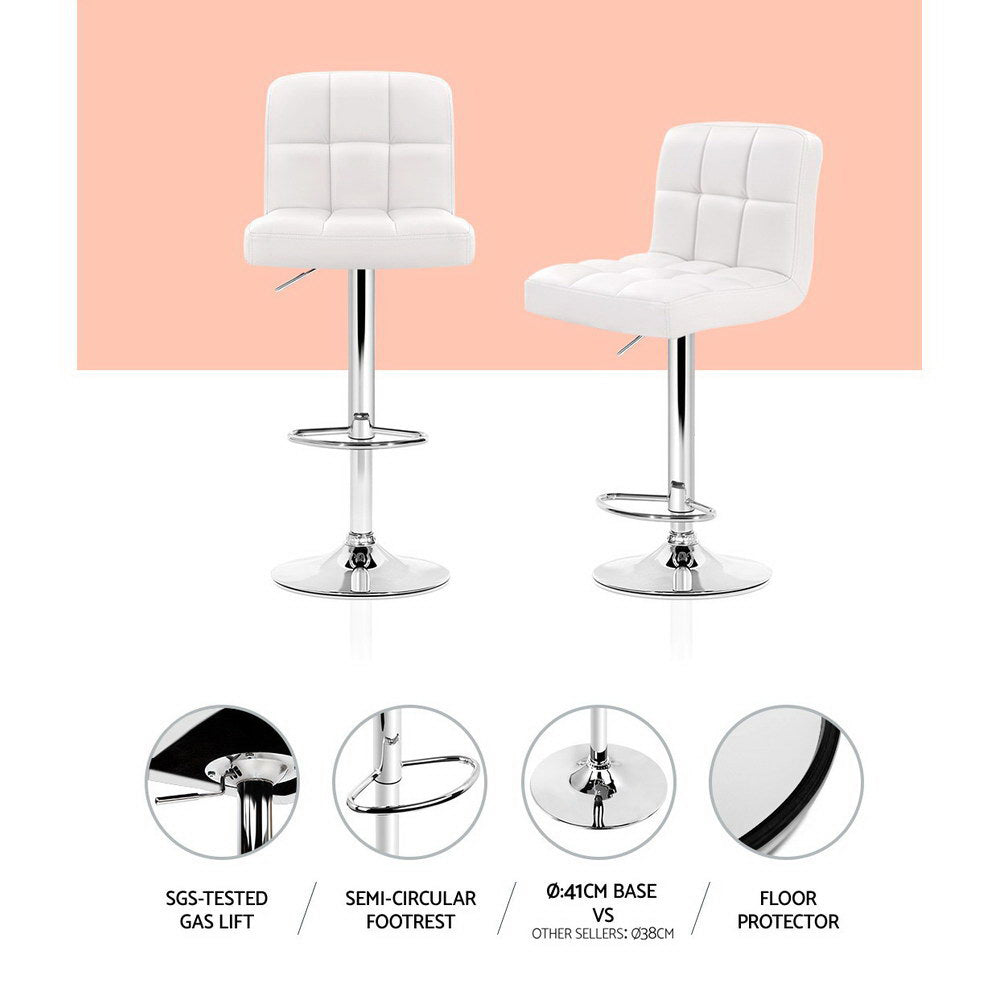 2-Pack White Leather Bar Stools with Gas Lift Height Adjustment - Perfect for Kitchen Islands, Breakfast Bars & Home Bars