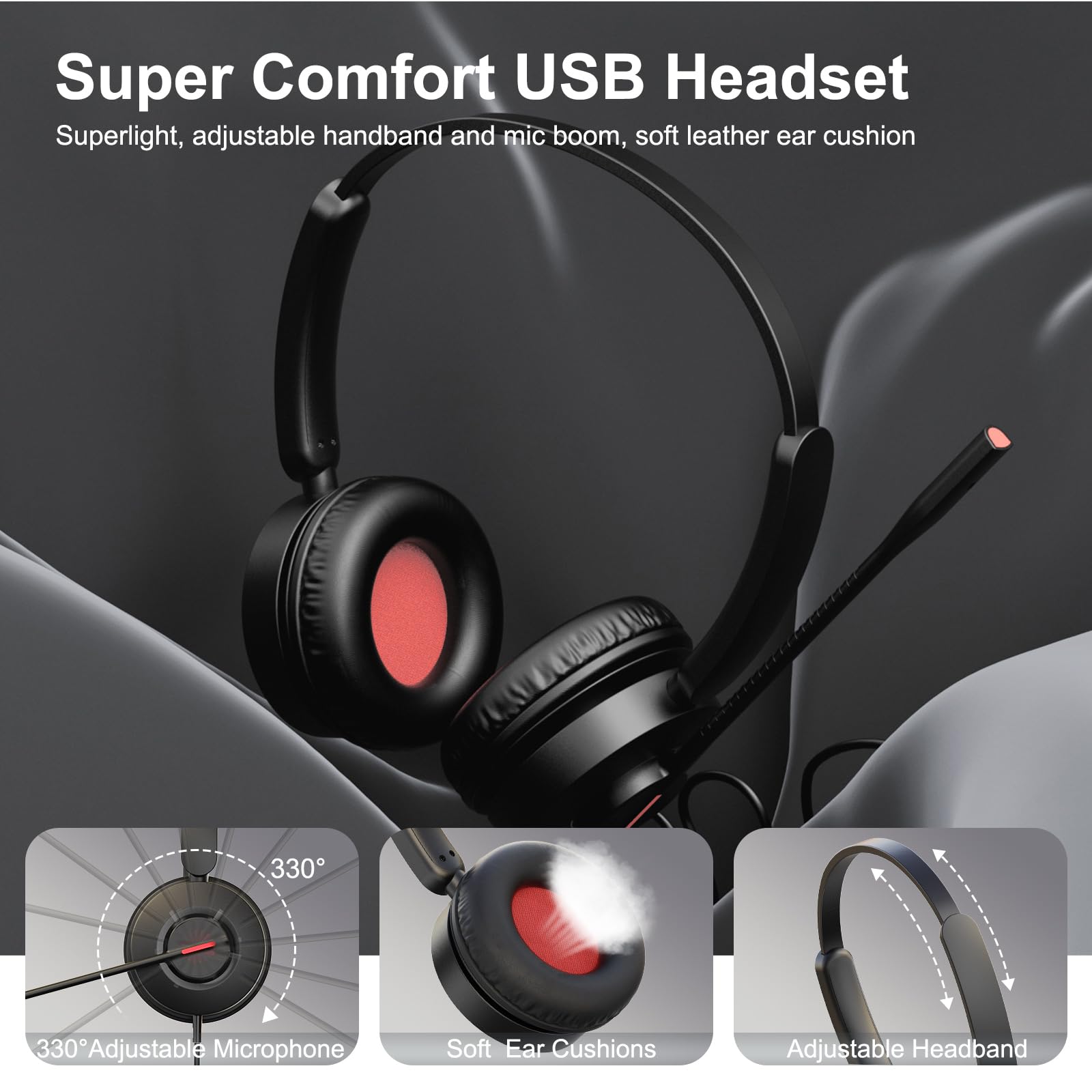 MAIRDI USB Headset with Microphone - Noise Cancelling PC Headset for Laptop, USB-A/USB-C Wired Computer Headset with Mute Button - Perfect for Business, Home Office, Call Centers, Teams, Zoom & Online Meetings (Comfortable Over-Ear Design)