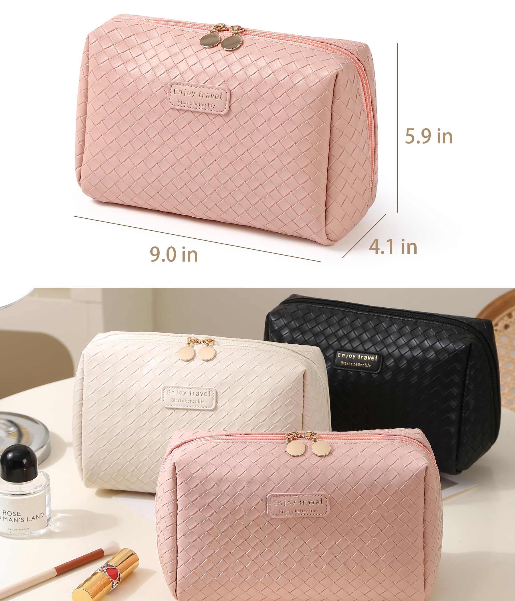 Waterproof Travel Makeup Bag for Women - Small Cosmetic Organizer with Dividers & Zipper (Pink) | Perfect for Airplane Carry-on, Gym Essentials & Weekend Getaways