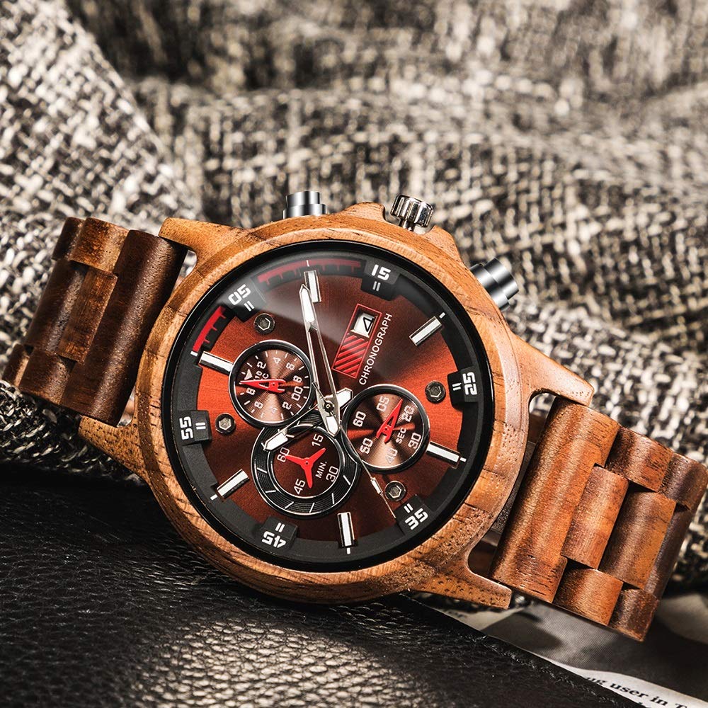 WASTIME Wooden Watch for Men & Women - Stylish Chronograph Military Casual Calendar Wooden Watch with Date Display | Perfect for Outdoor, Office & Everyday Wear