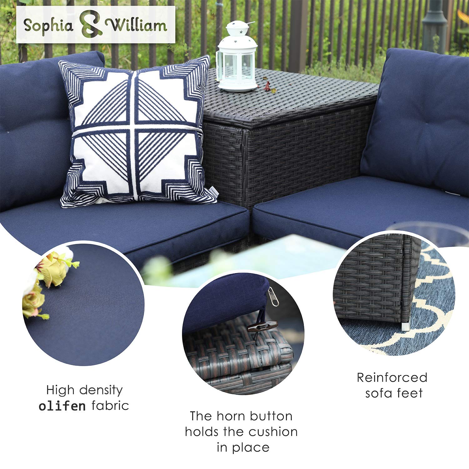 Sophia & William 4-Piece Patio Furniture Set - Weather-Resistant Rattan Wicker Outdoor Sectional Sofa with Storage Box & Tempered Glass Table | Perfect for Backyard, Garden, Poolside & Patio Relaxation