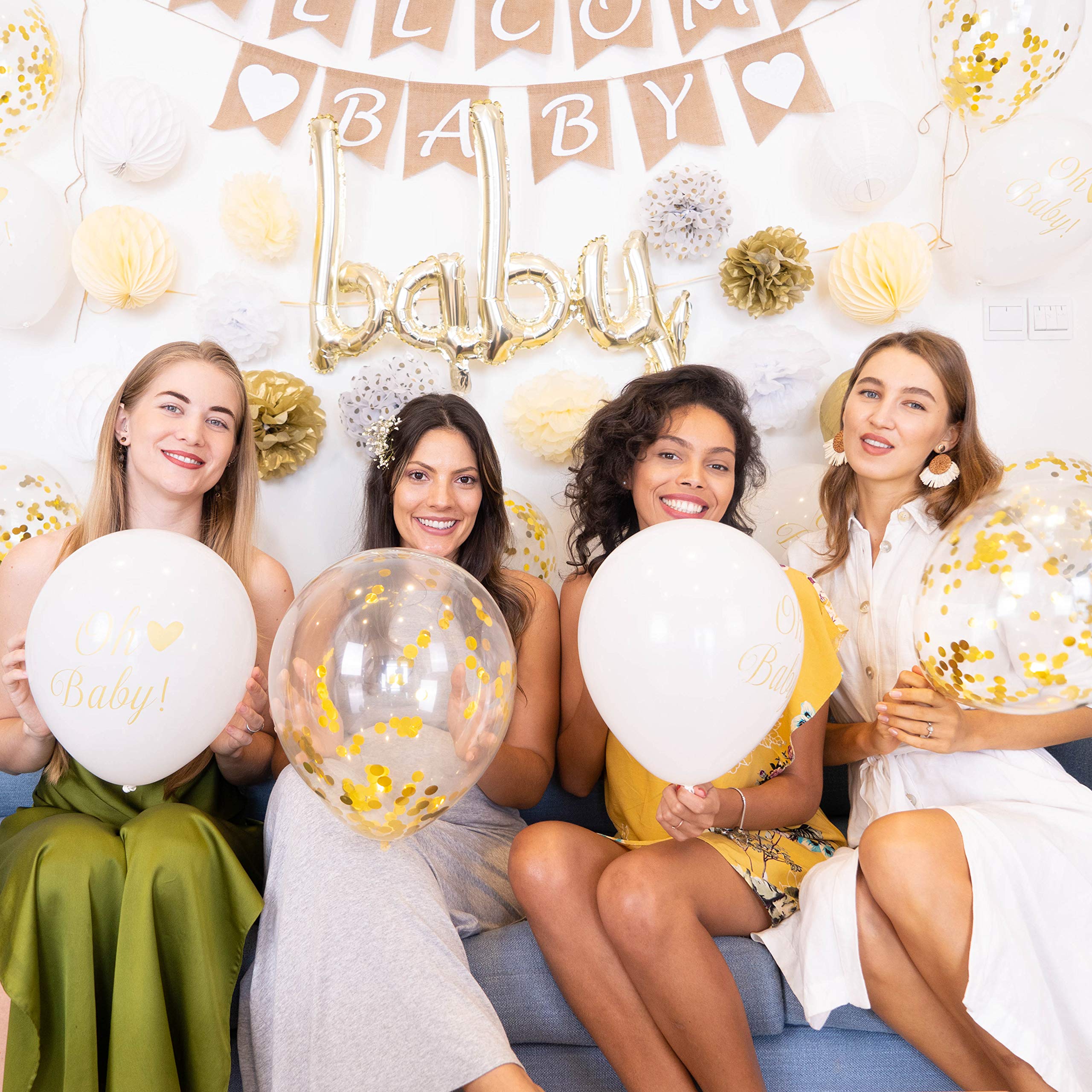 40-Piece Neutral Baby Shower Decorations Set - Rustic Burlap Welcome Banner with Gold Accents | Gender-Neutral Nursery Decor for Baby Showers, Gender Reveals & Newborn Celebrations