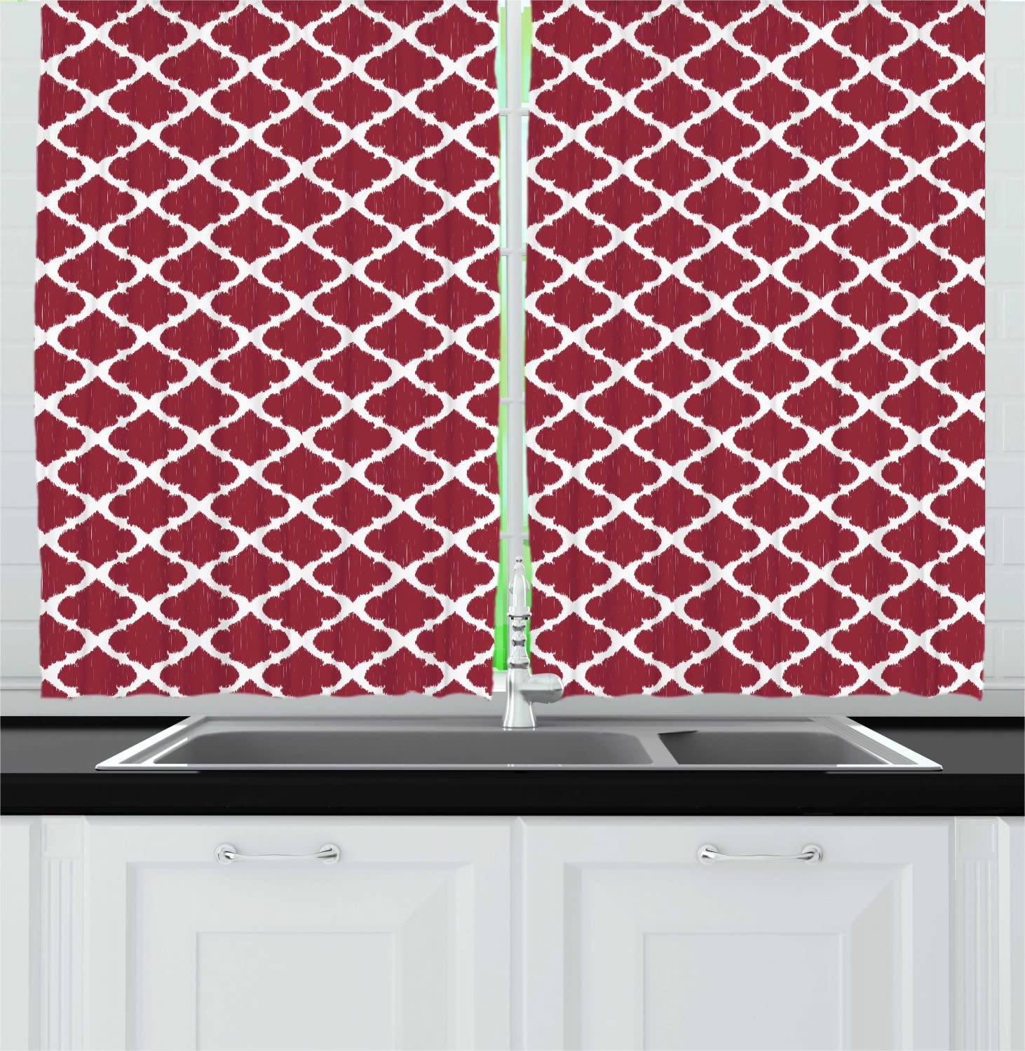 Ambesonne Abstract Long Kitchen Curtains - Ikat Inspired Vintage Pattern, 2 Panel Rod Pocket Drapes 55