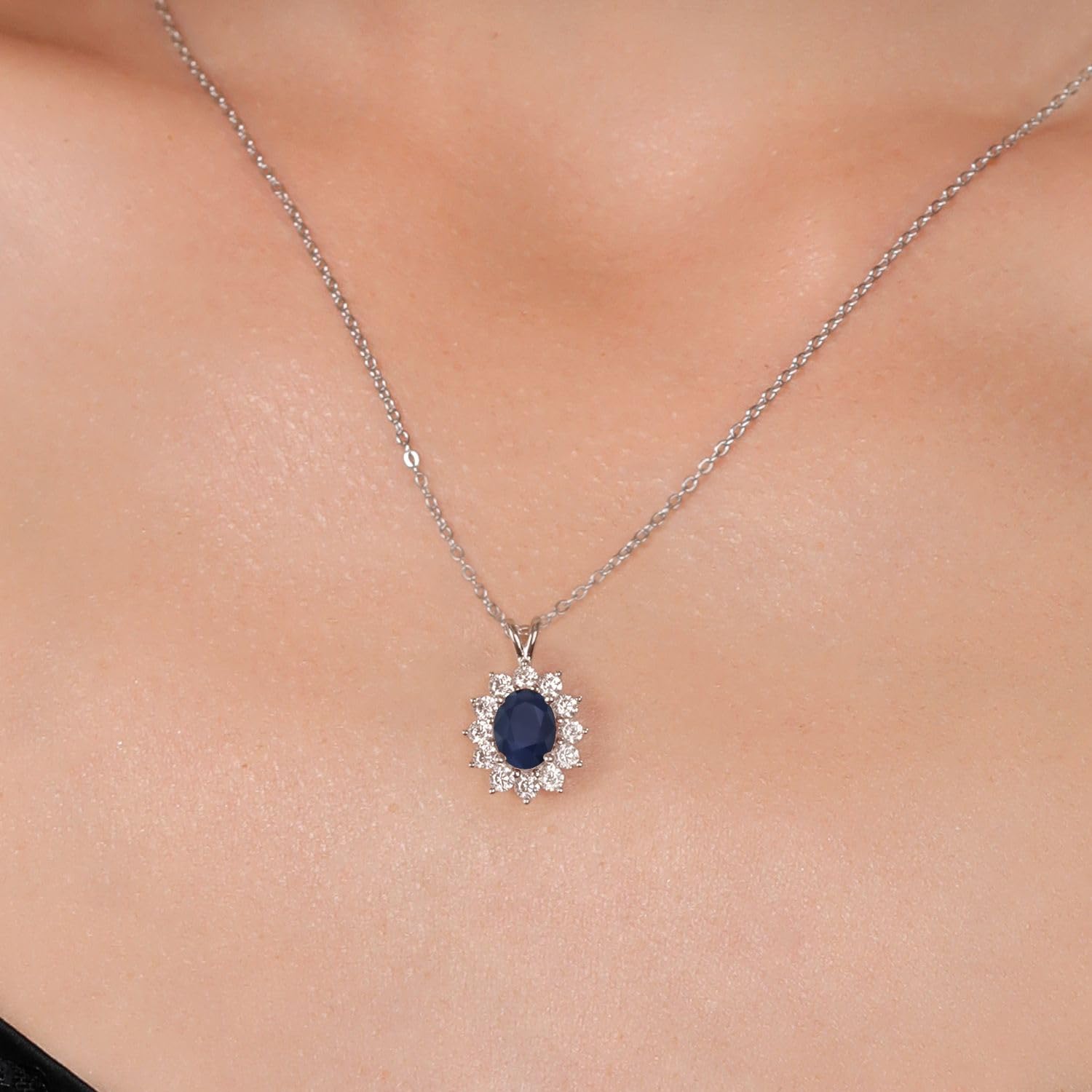 14K White Gold Blue Sapphire Pendant Necklace for Women - 2.39 Ct Oval September Birthstone Jewelry with 18 Inch Chain | Elegant Gift for Anniversary, Birthday & Special Occasions