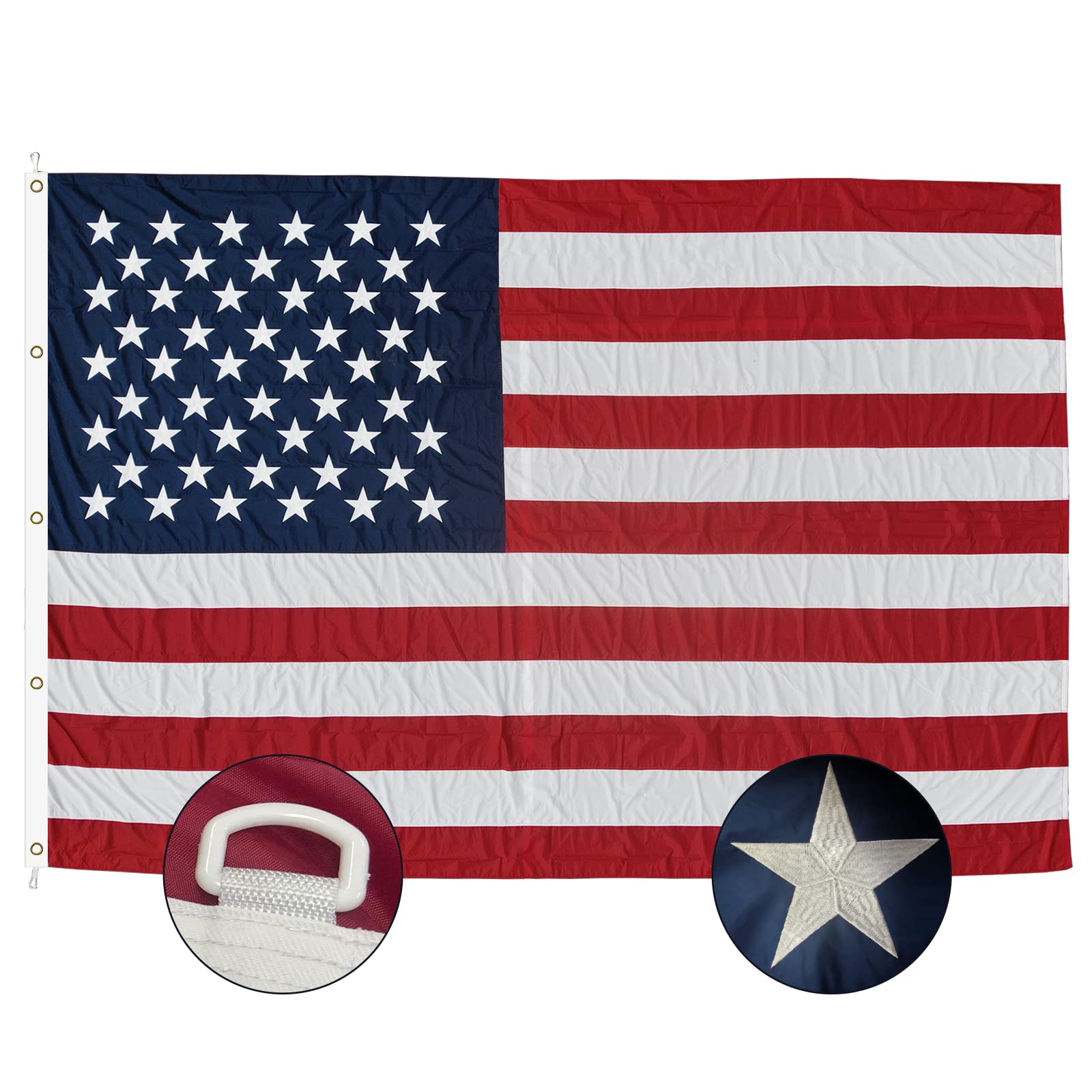 Premium 10x15 Ft American Flag - Heavy Duty Polyester, Embroidered Stars & Double Stitched Stripes - Made in USA with Canvas Header & 2 Brass Grommets - Perfect for Outdoor Display, Parades, and Patriotic Events