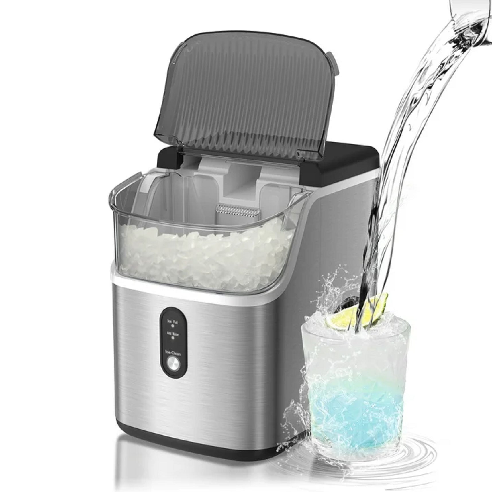 Auseo Portable Countertop Ice Maker Machine - 26lbs/24H, 9 Cubes in 6 Mins, Stainless Steel Silver - Perfect for Home, Office, RV, and Outdoor Parties