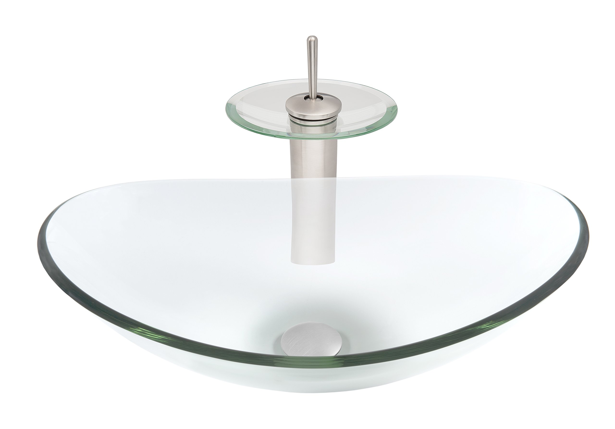 Novatto CHIARO Modern Glass Vessel Bathroom Sink Set - Brushed Nickel Faucet with Clear Glass Basin - Perfect for Contemporary Bathroom Vanity, Powder Room, and Master Bath Renovations