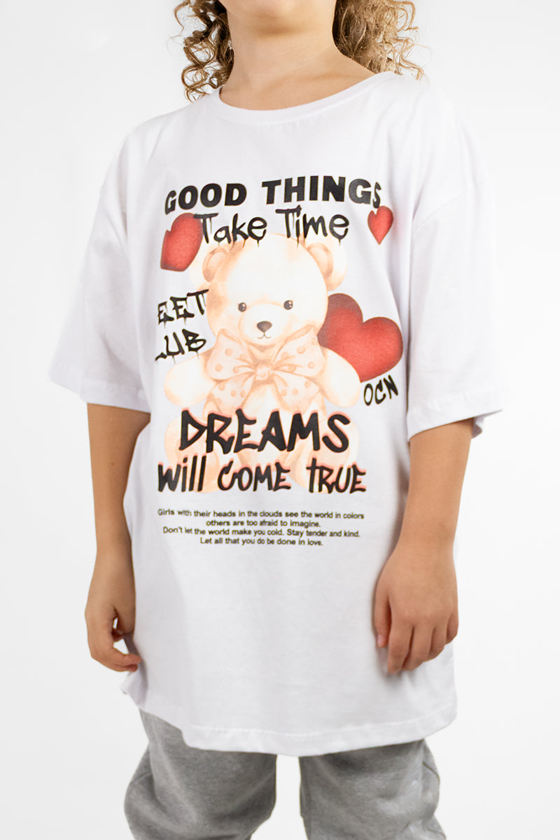 OCN Kids Over Tee 602M4 - Soft Cotton Boys & Girls T-Shirt (White) for School, Playdates & Everyday Wear