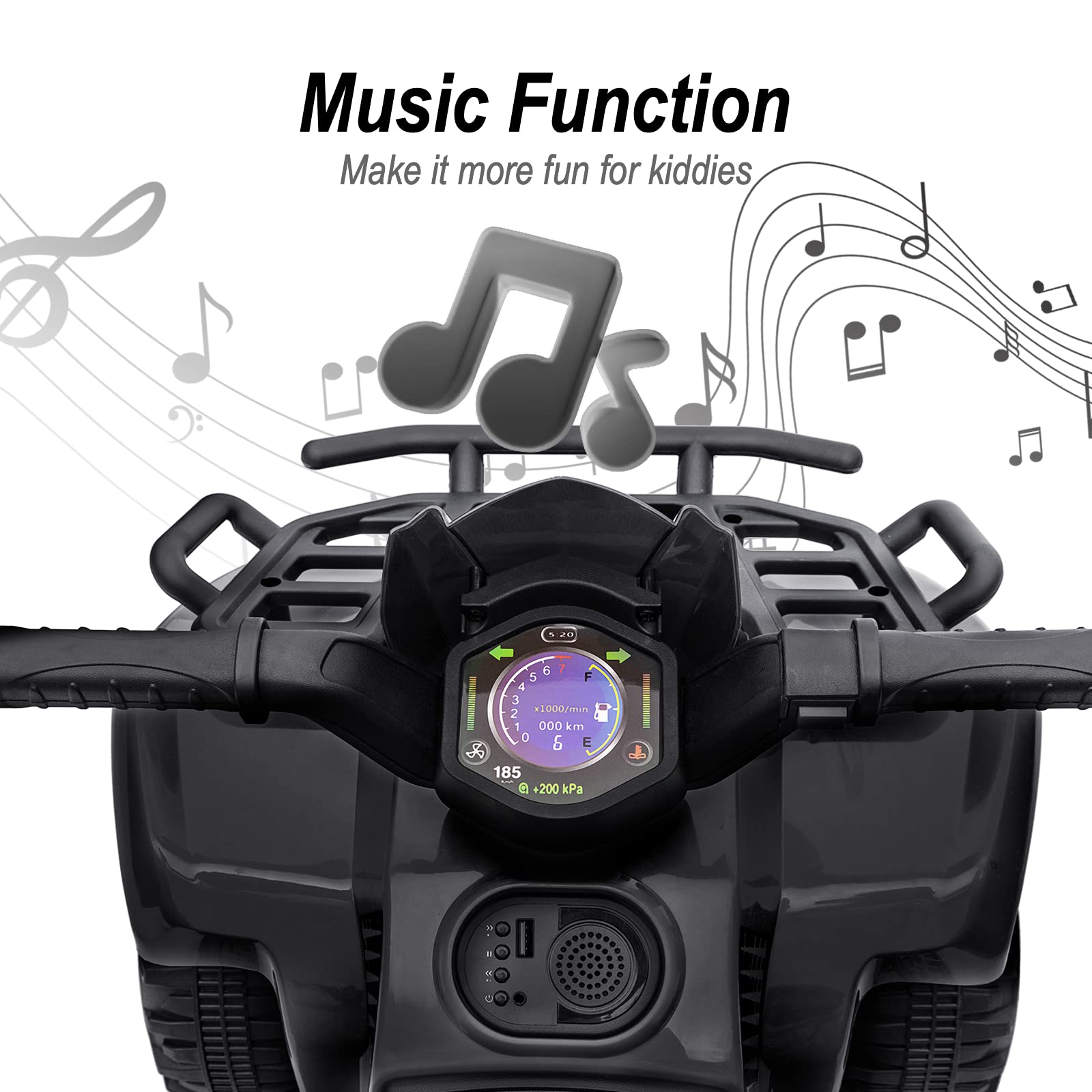 **6V Kids ATV 4 Wheeler Ride-On Toy for Toddlers 1-3 Years - Electric Quad with Music, Forward & Reverse - Black - Perfect for Indoor & Outdoor Play**