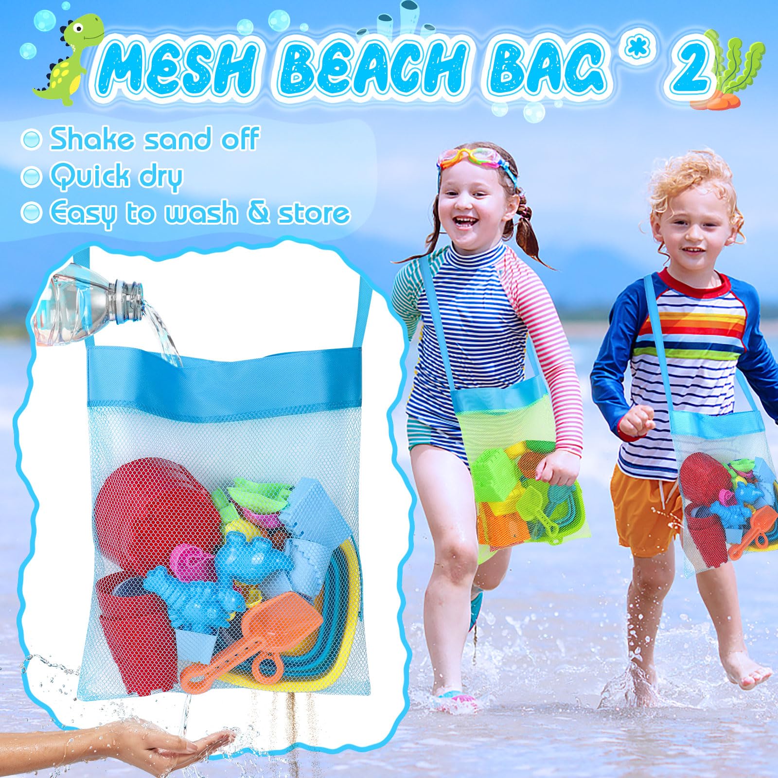 Collapsible Beach Toys Set for Kids & Toddlers - 12-Piece Sand Castle Building Kit with Mesh Storage Bag, Bucket, Shovel & Molds - Perfect for Beach, Sandbox & Outdoor Play - Best Gift for Boys Girls Ages 3-12