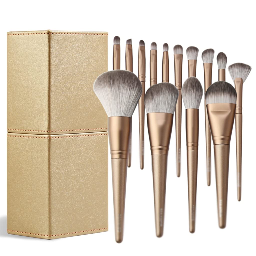 **LXXSH 14-Piece Professional Makeup Brush Set - Foundation, Powder, Blush, Eyeshadow & Lip Blending Brushes with Wooden Holder - Perfect for Makeup Artists & Beginners (Color: A)**    *(Ideal for Daily Makeup, Contouring, Highlighting & Professional Salon Use)*
