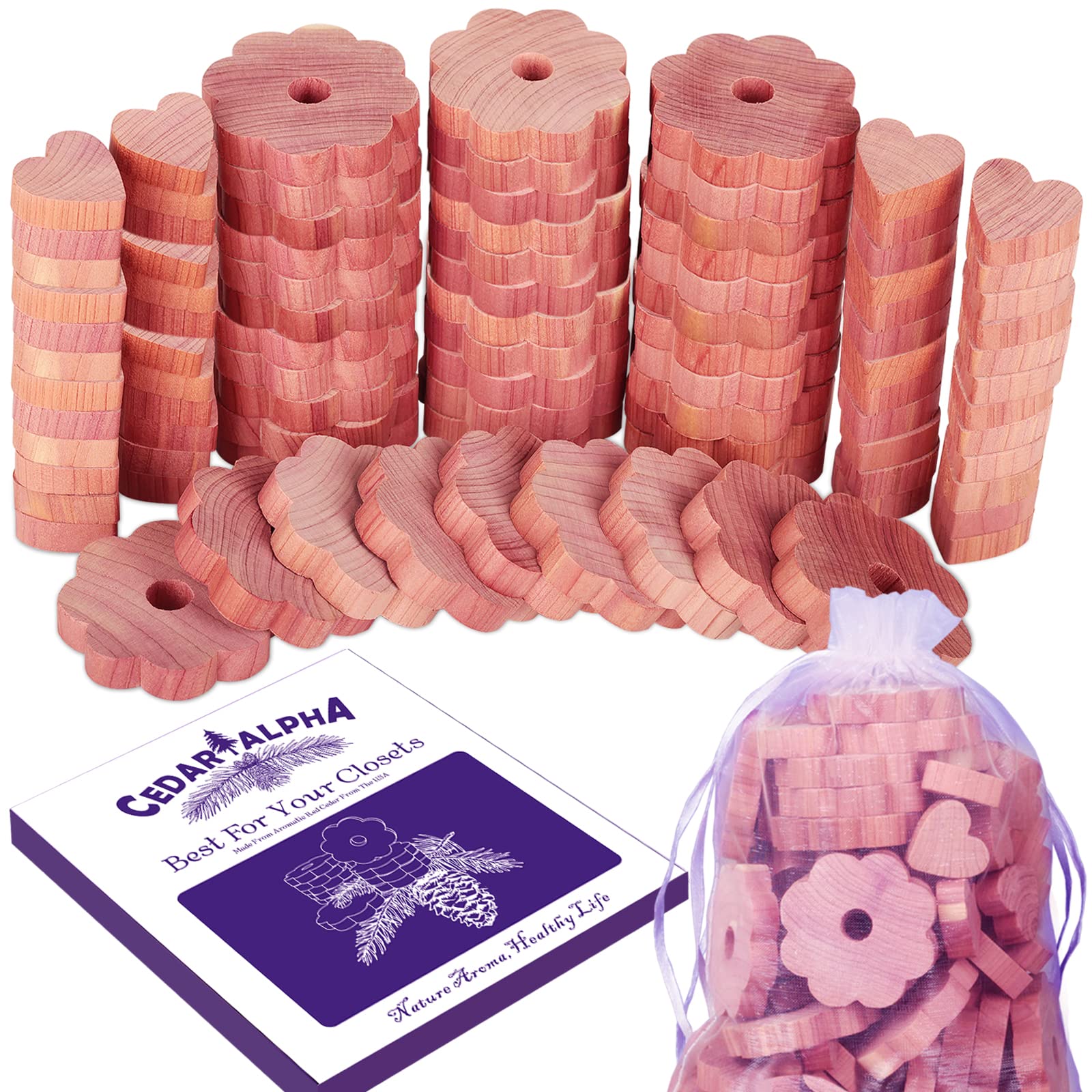 50 Pack Natural Cedar Wood Blocks for Clothes Storage | Aromatic Closet Freshener & Moth Repellent for Wardrobes, Dressers & Hangers | Heart-Shaped Cedar Rings for Closet Organization (Ideal for Seasonal Clothing Storage & Fragrant Home Decor)