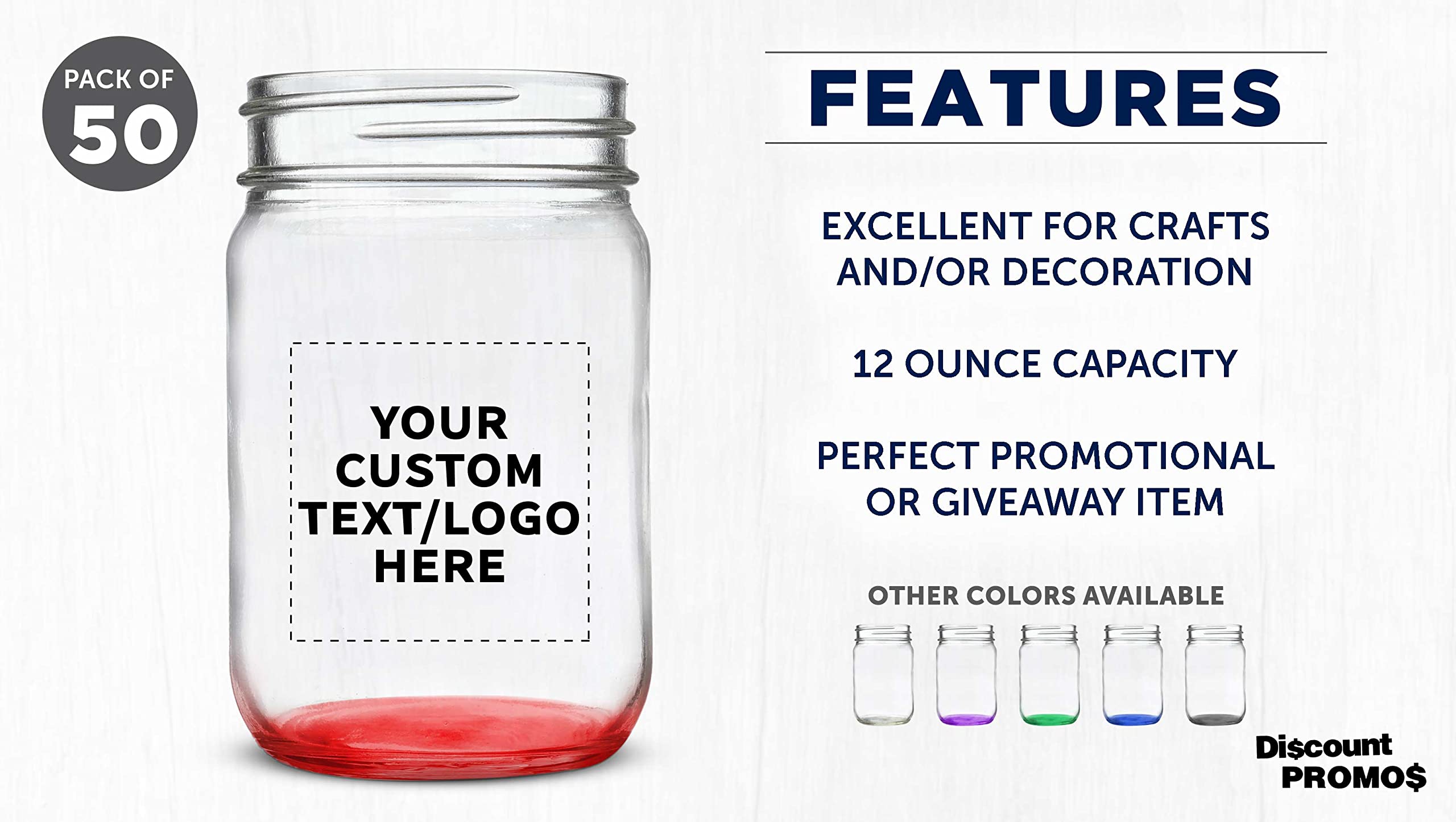 50 Pack 12 oz Custom Mason Jars Bulk Set - Personalized Glass Jars for Overnight Oats, Candies, Fruits, Pickles, Spices & Beverages - Red - Perfect for DIY Crafts, Wedding Favors, Party Decor & Kitchen Storage
