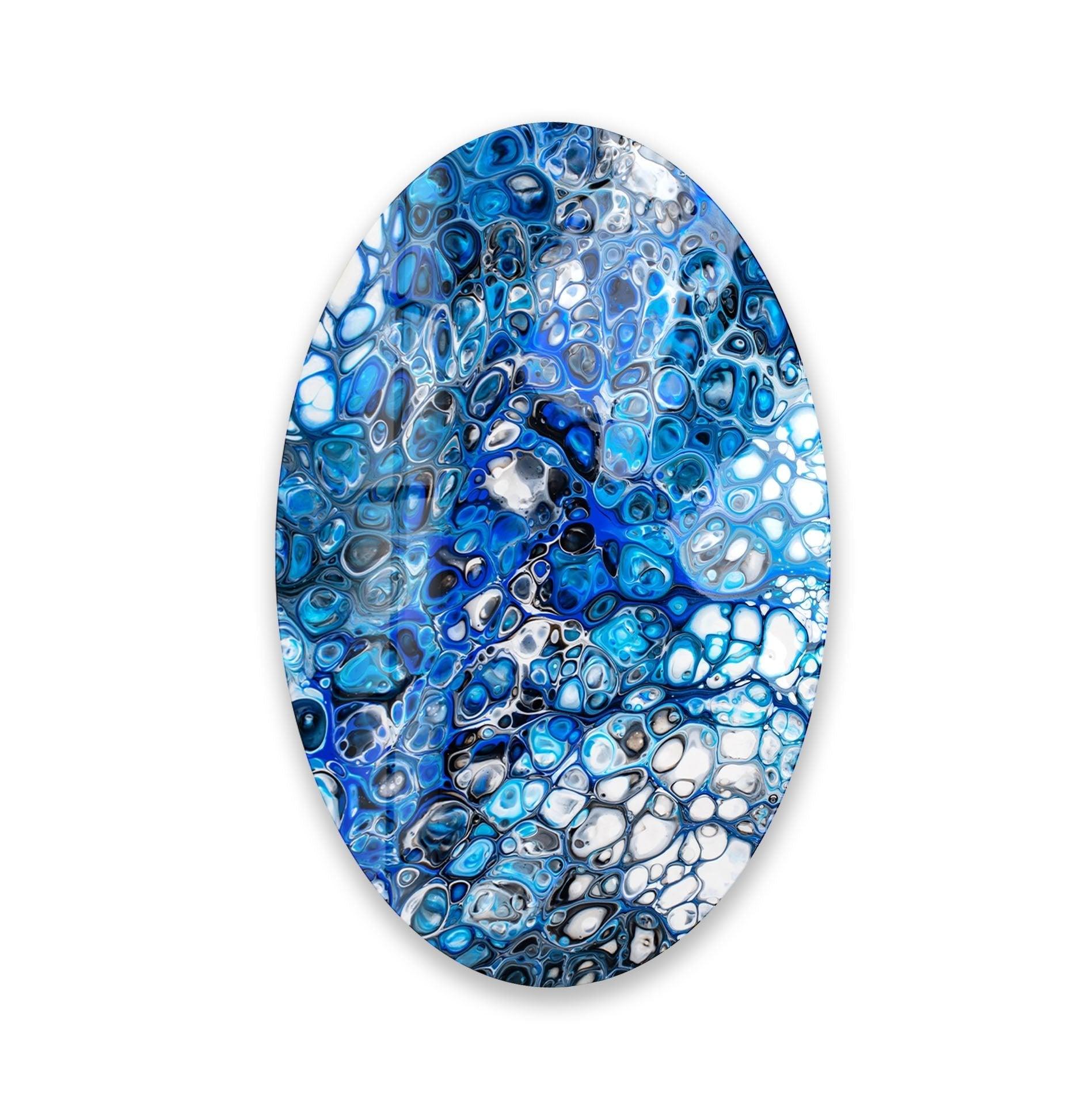 Asymmetrical Oval Stained Navy Blue Glass Wall Art - Handmade Modern Home Decor for Living Room, Bedroom & Office - Unique Abstract Glass Wall Hanging for Contemporary Interior Design