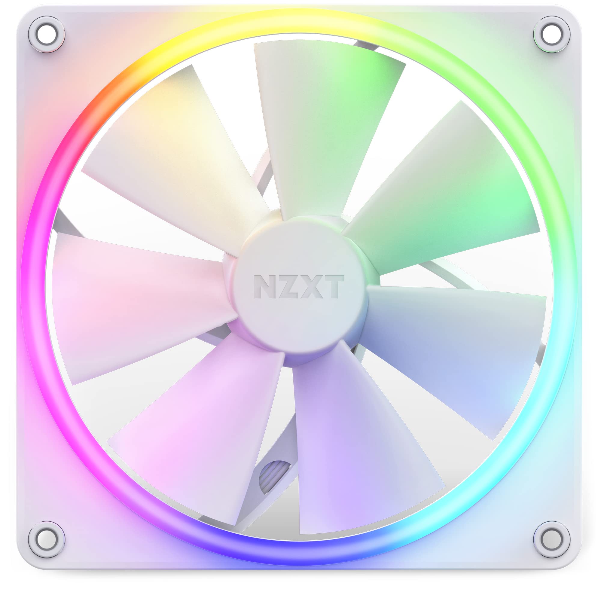 NZXT F140 RGB PC Cooling Fans - 140mm White LED Case Fans with Advanced RGB Lighting & Quiet Operation - Includes Twin Fans & Controller for Gaming PC, Workstation, and Home Office Setup