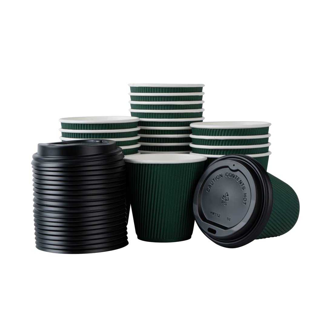 8oz Insulated Coffee Cups with Lids - 400 Pack Leakproof Ripple Wall Hot Cups | Eco-Friendly Disposable Paper Cups for Coffee, Tea, Hot Chocolate & Lattes | Perfect for Cafes, Offices & Home Use