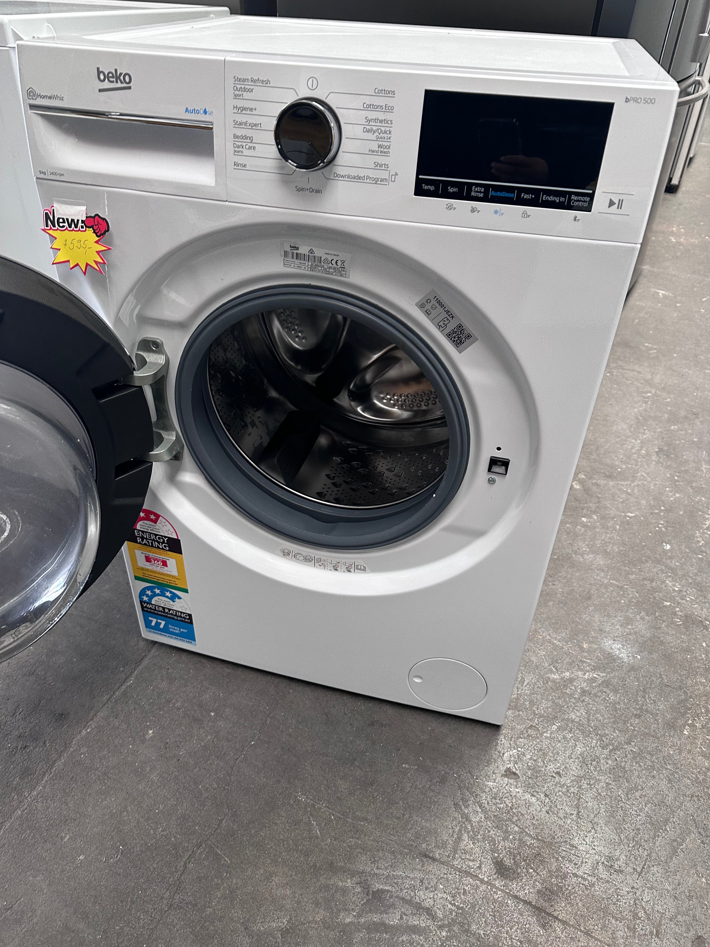 Beko BFLB902ADW 9kg Auto Dose Front Load Washing Machine - Energy Efficient, Quiet Operation - Perfect for Apartments & Small Homes [Factory Refurbished]
