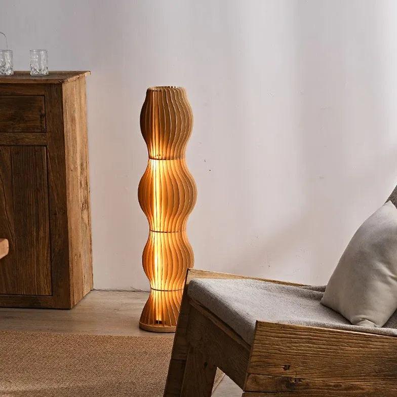 Modern Wooden Wave Sculptural Floor Lamp - Handcrafted Wood Lighting for Living Room, Bedroom & Office Decor - Unique Artistic Statement Piece for Home Interior Design