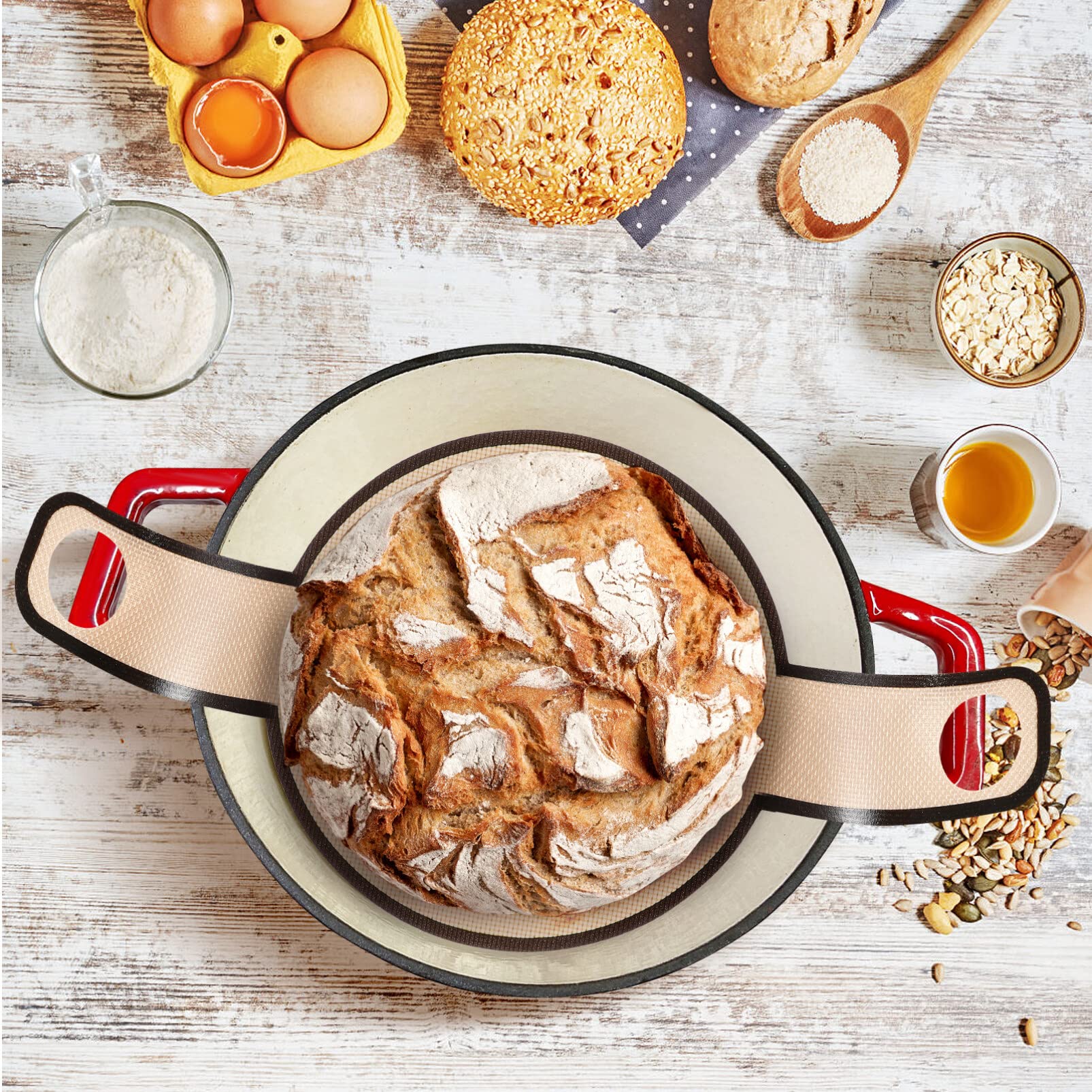 Tofficu Non-Stick Fiberglass Baking Mat for Oven - Perfect for Bread, Pizza & Pastry Dough Transfer with Long Handles | Ideal for Home Bakers, Professional Kitchens & Artisan Bread Making