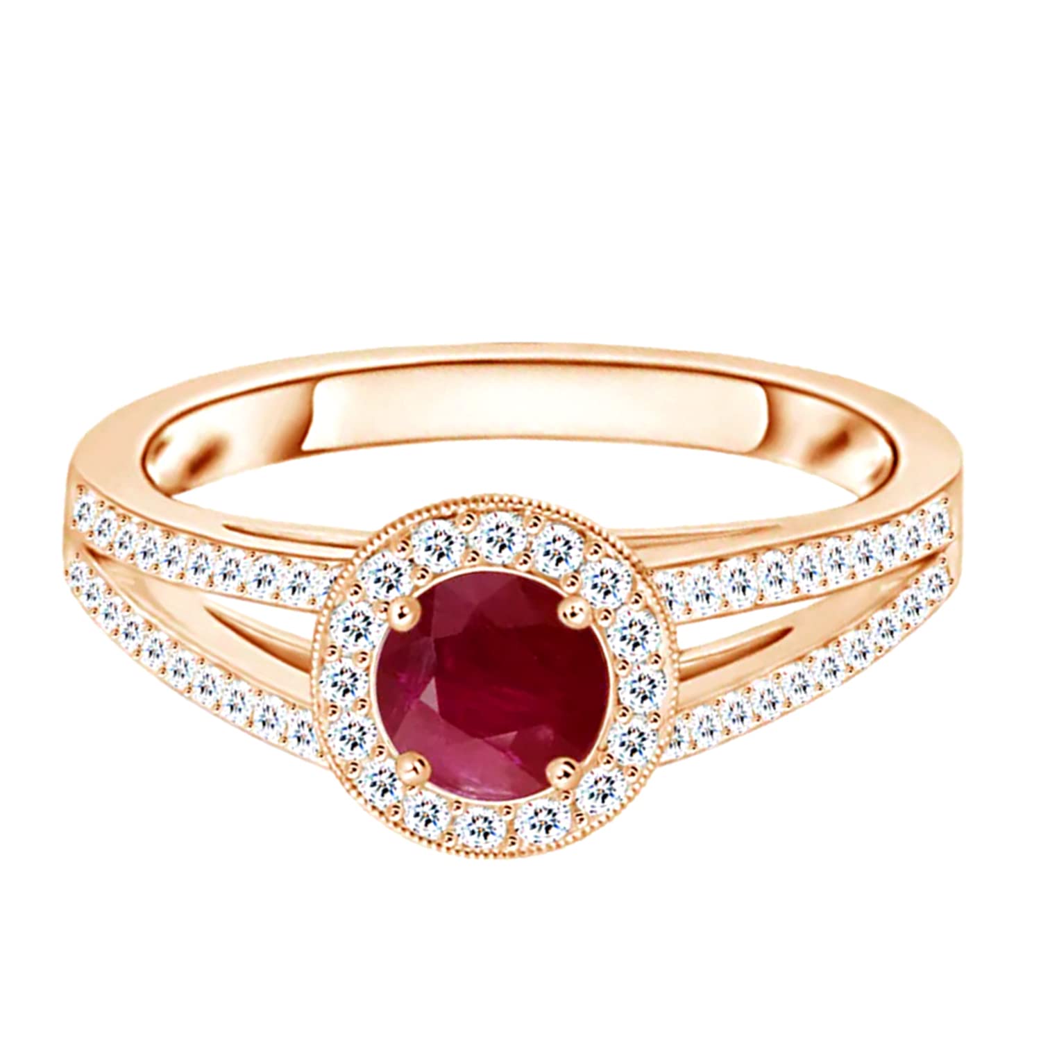 Mooneye 6mm Round Ruby Gemstone 925 Sterling Silver Dual Shank Ring with Solitaire Accents - Elegant Jewelry for Women, Perfect for Weddings, Anniversaries & Special Occasions
