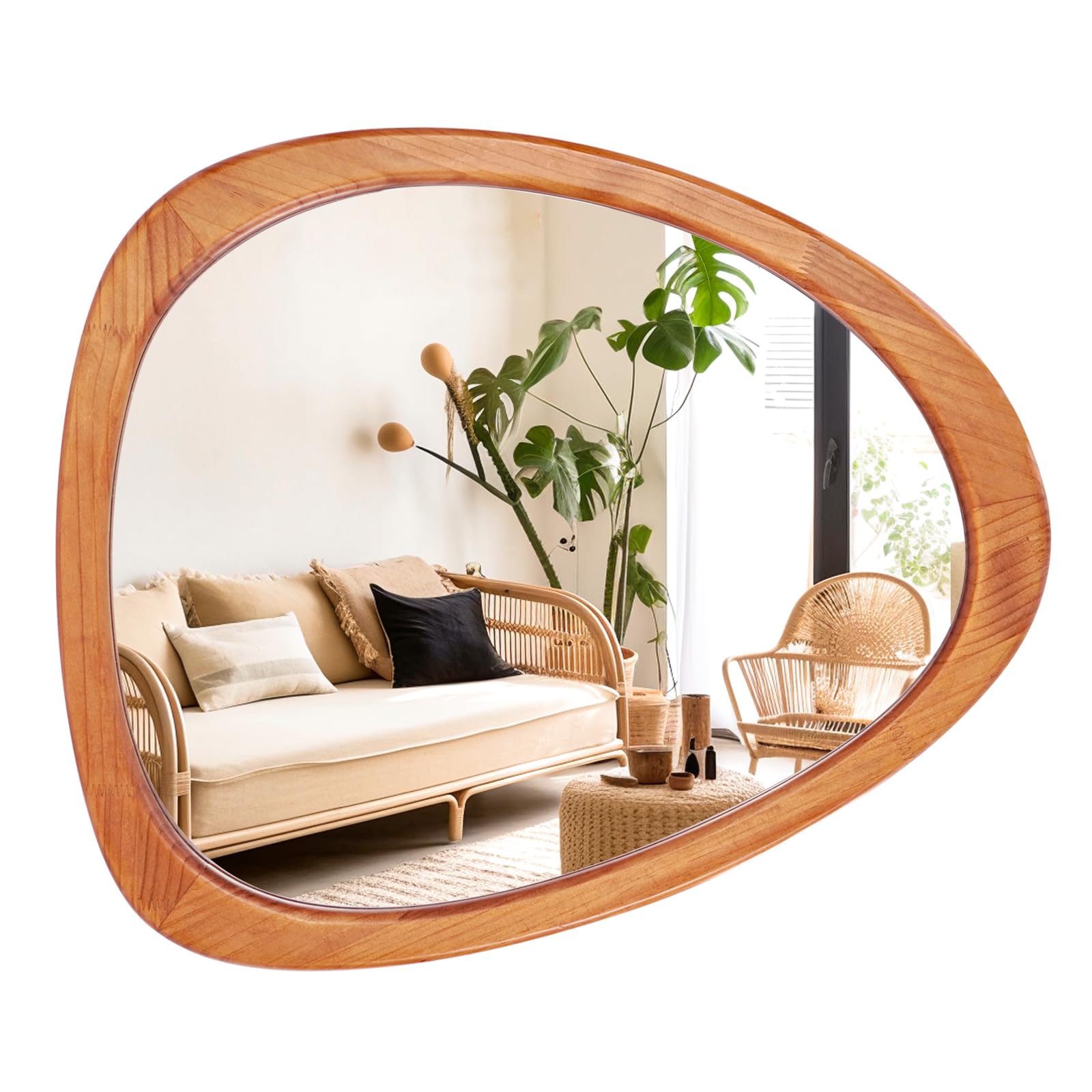 WallBeyond Asymmetrical Mirror - Modern Wood Framed Walnut Wall Mirror 23