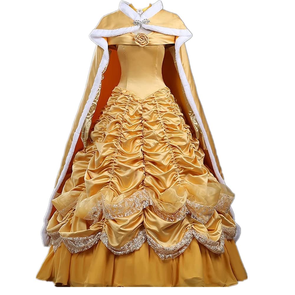 Luxury Beauty and the Beast Belle Cosplay Costume for Adults - Elegant Princess Dress with Cape | Perfect for Halloween, Cosplay Events & Themed Parties
