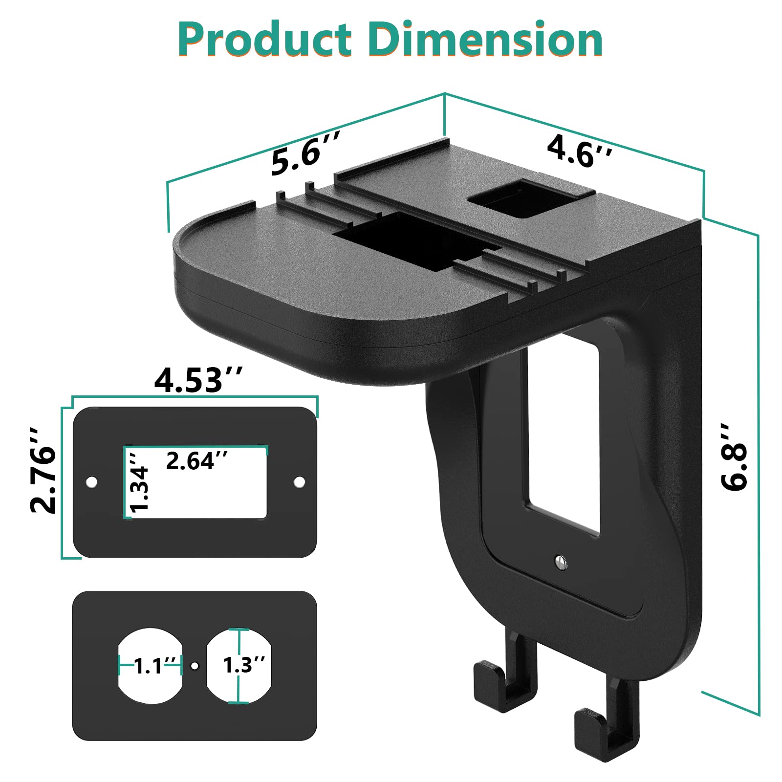 WALI Outlet Shelf Wall Holder for Duplex GFCI Decorative Outlet - Space Saving Smart Home Organizer with Cable Management, Holds Speakers up to 20lbs (OSH002-B, Black) - Perfect for Bedroom, Living Room & Home Office Setup