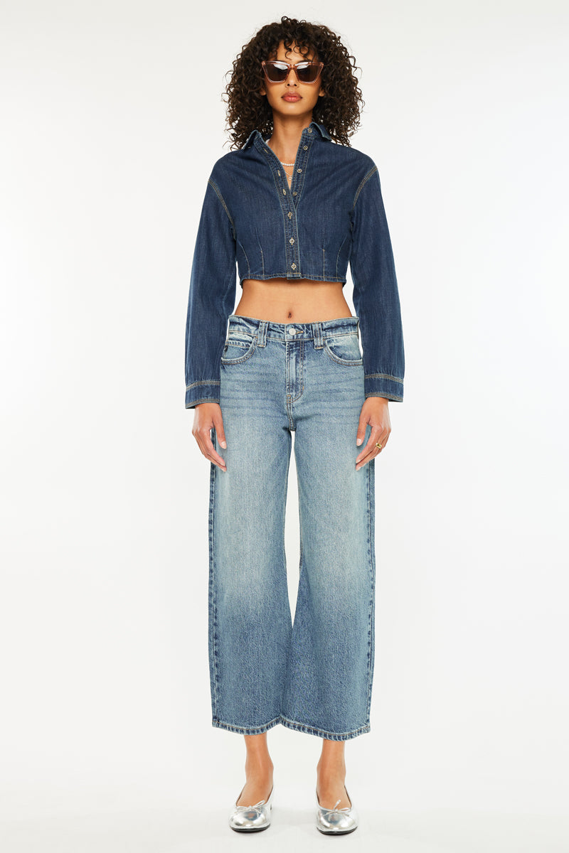 Daliah Women's Mid Rise Loose Fit Barrel Jeans - Comfortable Stretch Denim Pants for Casual Wear & Everyday Outfits