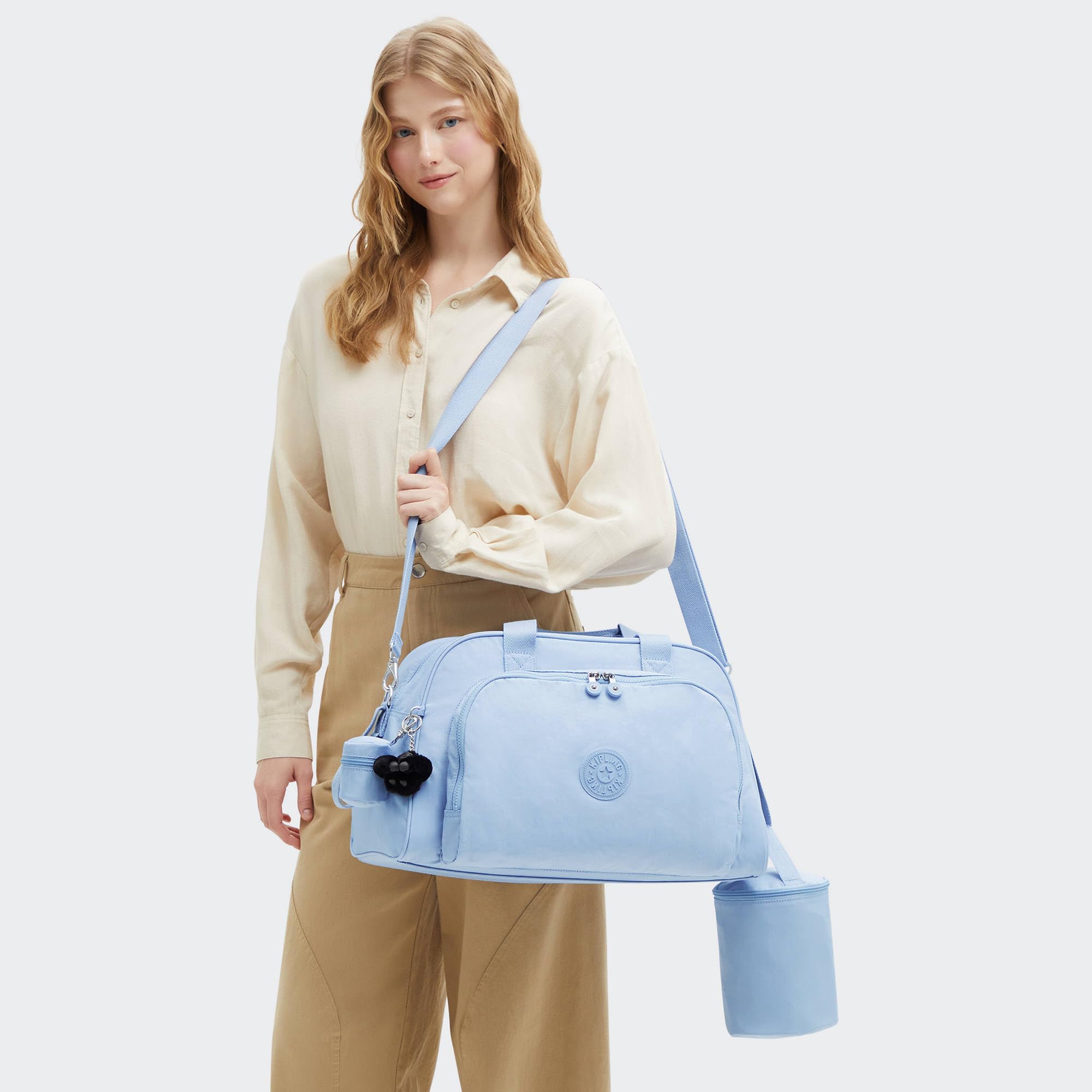 Kipling Camama Diaper Bag - Stylish & Spacious Baby Bag for Moms, Water-Resistant & Lightweight, Perfect for Travel & Daily Use (Cloudy Sky Blue)