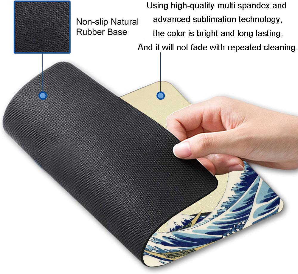 Japanese The Great Wave Off Kanagawa Gaming Mouse Pad - Non-Slip Rubber Base Computer Mouse Mat for PC, Laptop & Office Use (9.5x7.9 Inches) - Perfect for Gaming, Work & Home Office Setup