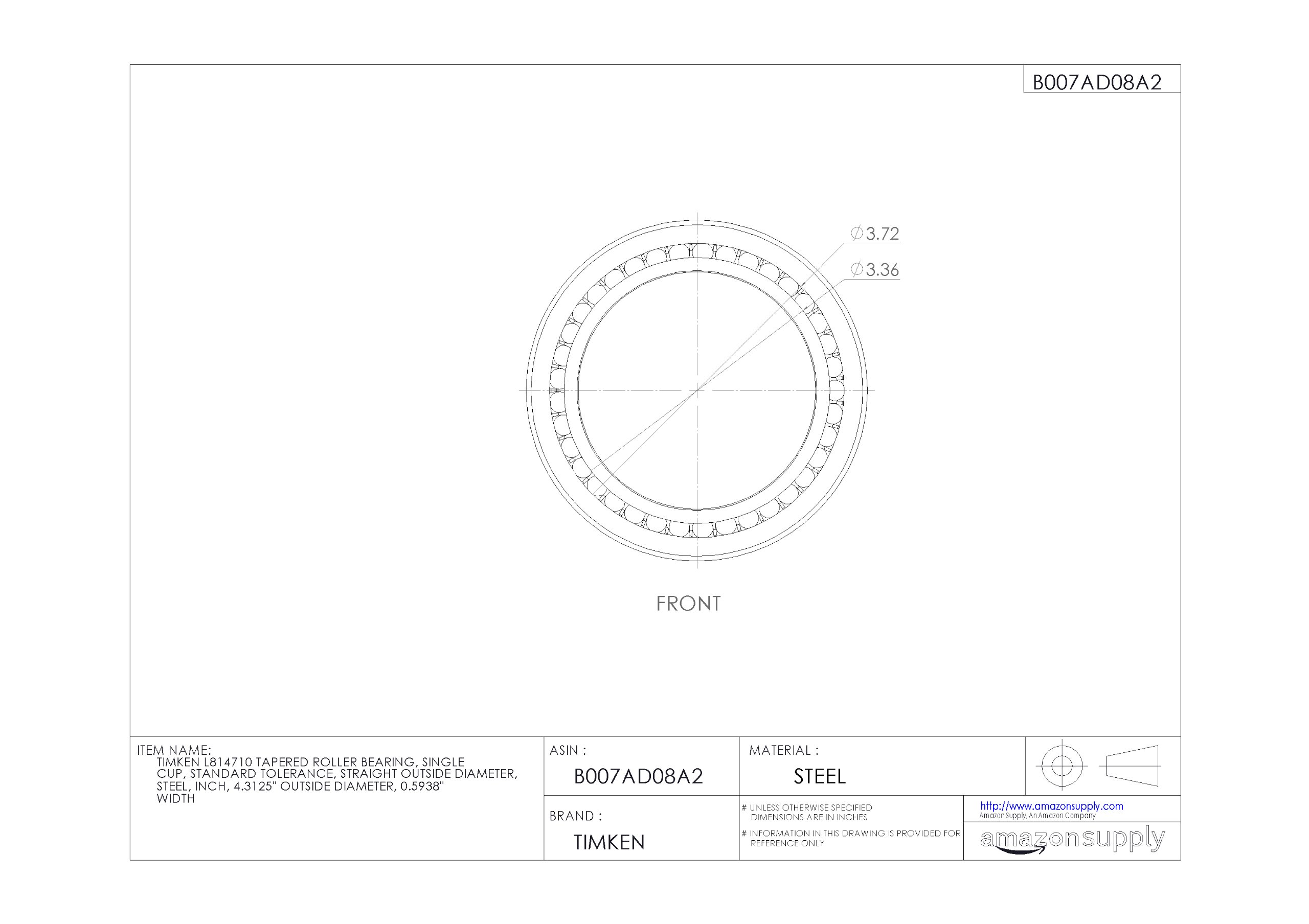 Timken L814710 Tapered Roller Bearing - Single Cup, Standard Tolerance, Steel Construction, 4.3125