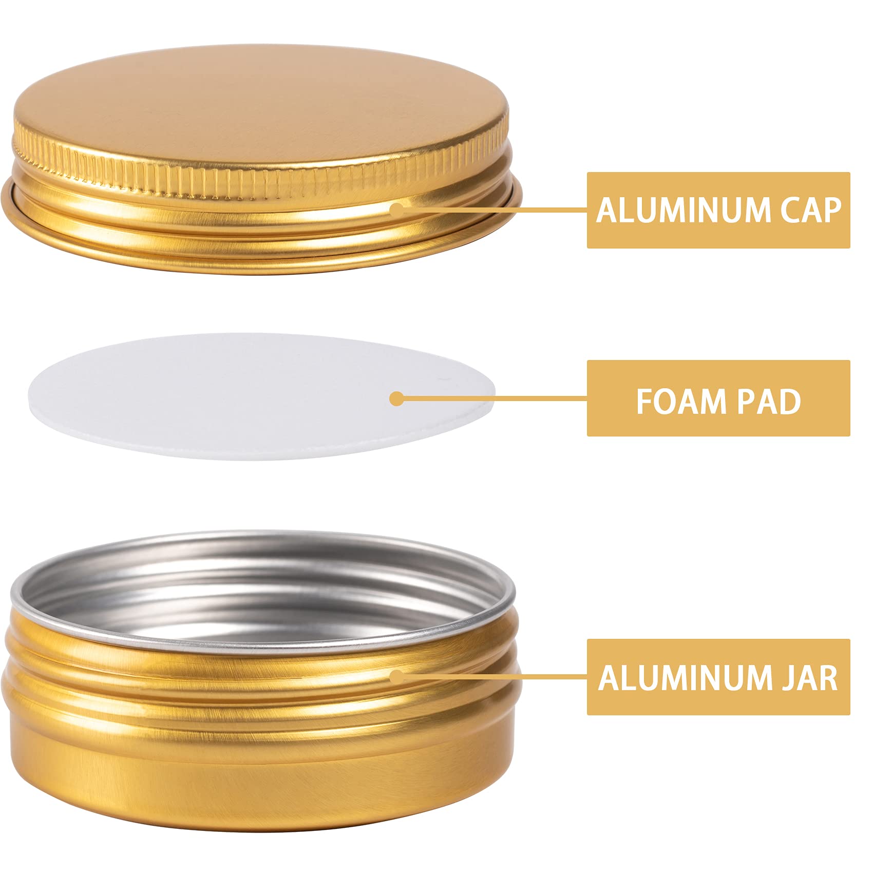 270 Pack 1oz/30ml Screw Top Aluminum Tin Jars with Lids & Blank Labels - Refillable Small Metal Containers for Lip Balm, Candle Making, Salves, Spices, DIY Crafts (Gold) | Perfect for Home Organizing, Travel Toiletries & Handmade Gift Packaging
